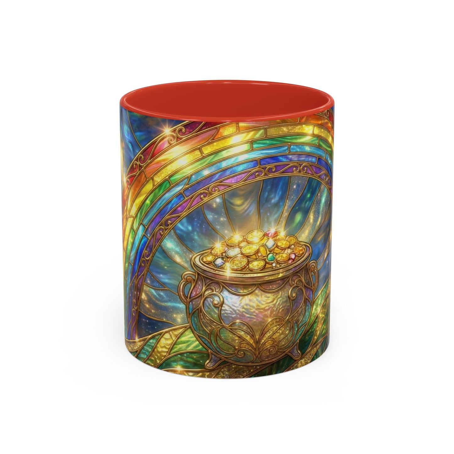 Stained Glass Pot of Gold Mug, Rainbow Coffee Cup, St Patricks Day Gift, Magical Fantasy Tea Mug, Celestial Drinkware, Lucky Irish Gift