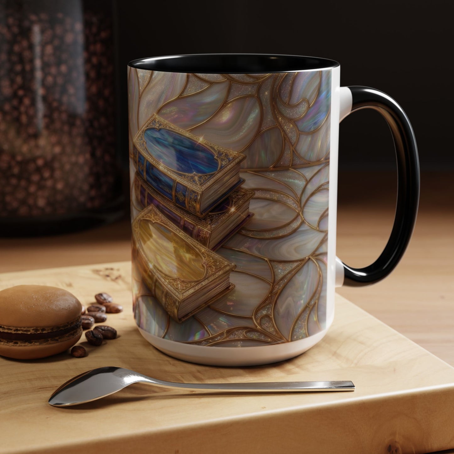 Stained Glass Book Mug, Fantasy Book Lover Coffee Cup, Magical Library Mug, Bookish Gift For Readers, Dark Academia Mug