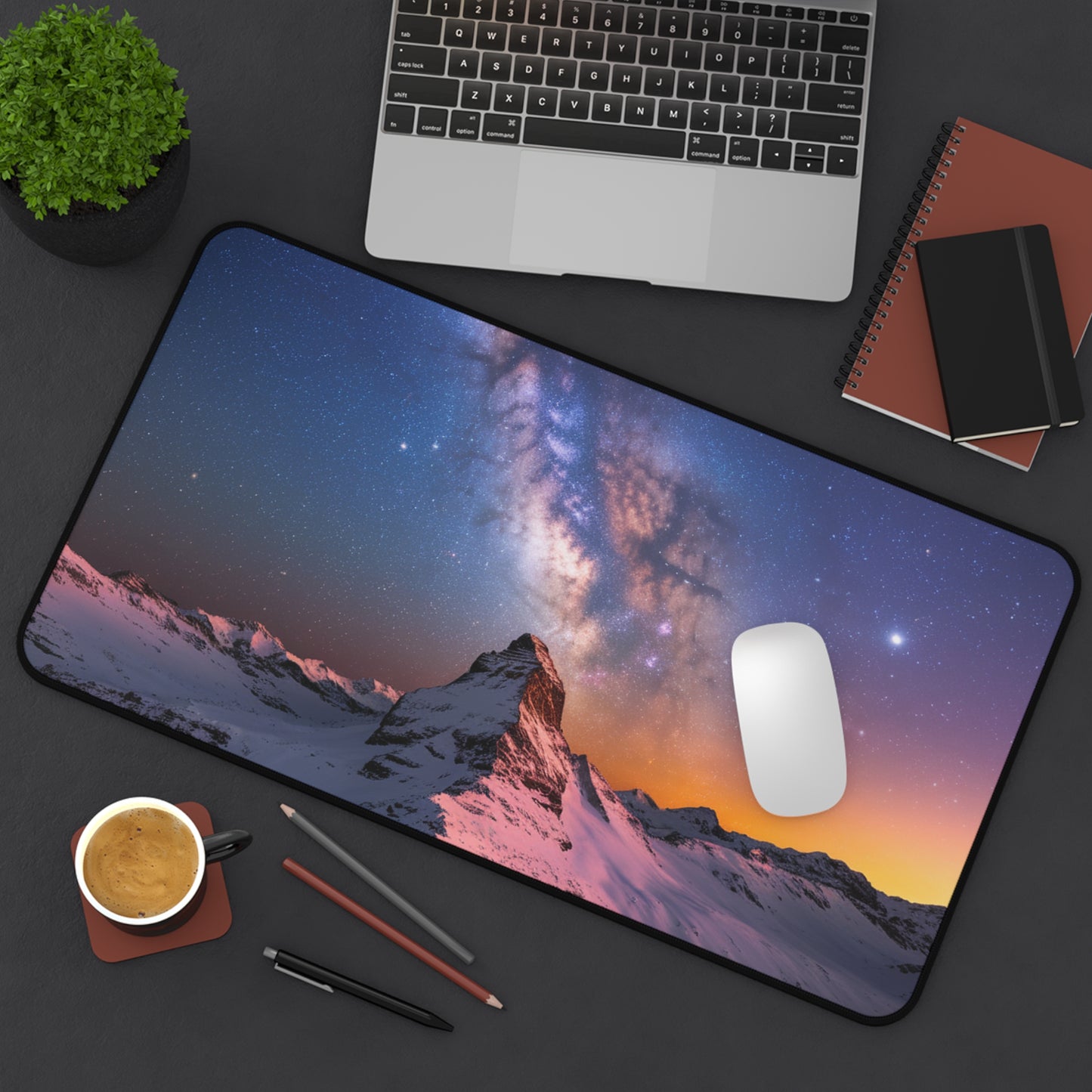 Desk Mat Mountain Top with Milky Way Galaxy View Mouse Pad Nature Desk Top Space Mouse Pad Computer Accessory