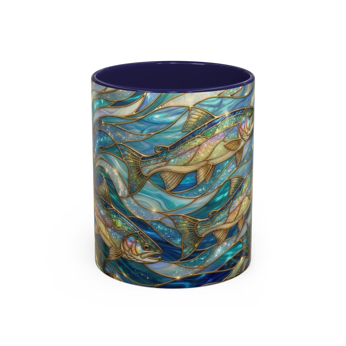 Stained Glass Fish Mug, Fishing Coffee Mug, Trout Art Mug, Fisherman Gift Cup, Wildlife Nature Mug, Angler Gift Mug