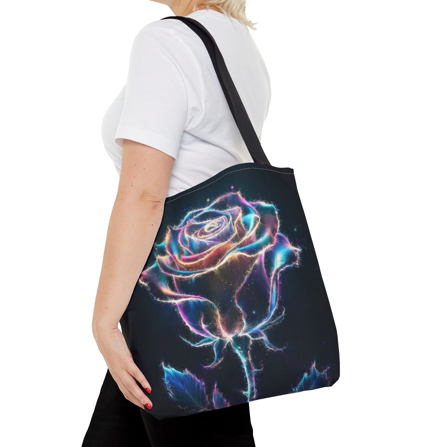 Neon Rose Tote Bag • Electric Floral Art Tote • Neon Glow Rose Canvas Carry-All • Vibrant Statement Floral Tote • Gift for Art Lovers