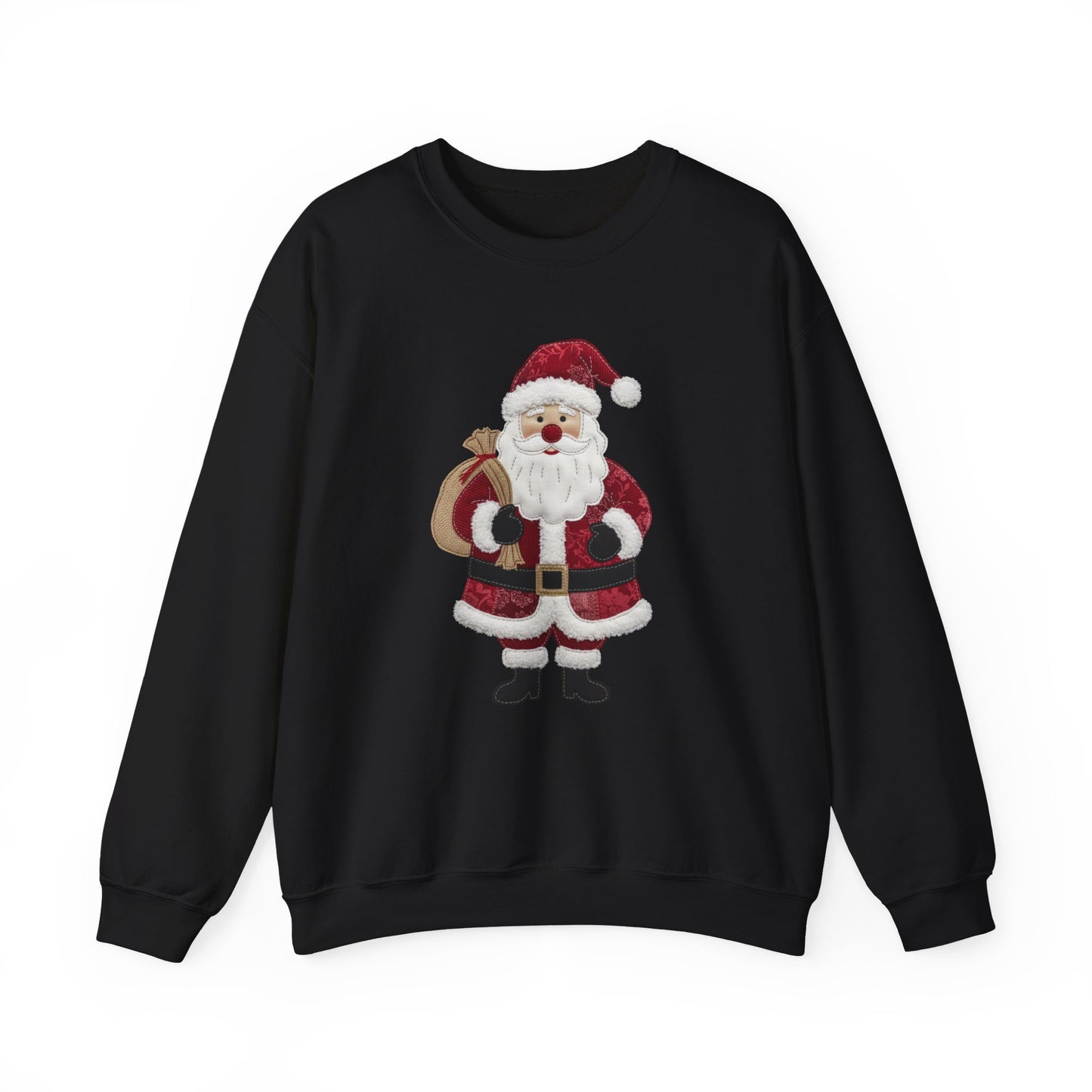 Faux patchwork Santa sweatshirt, Christmas Santa crewneck, cozy holiday sweater, vintage Santa pullover, festive winter sweatshirt, Xmas gift