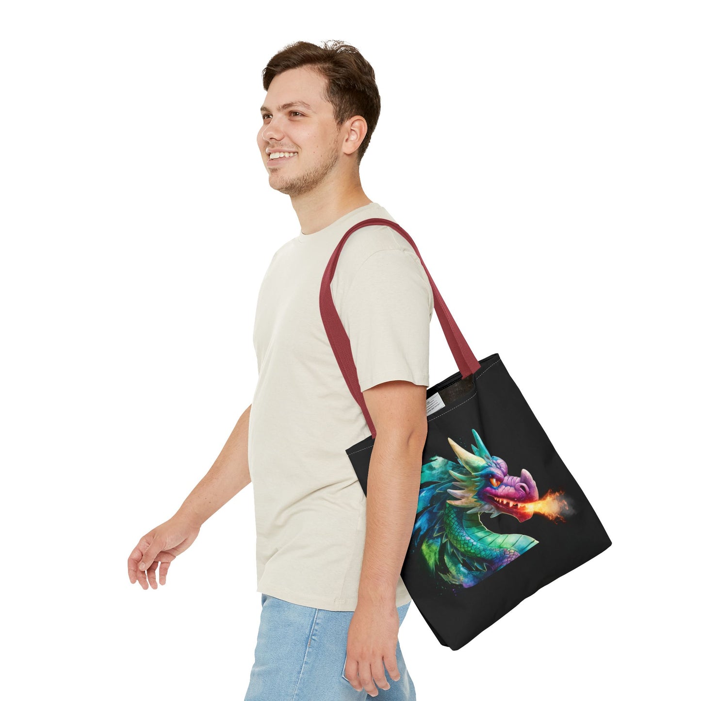 Double-Sided Fierce Dragon Canvas Tote - Colorful Fire-Breathing Fantasy, Eco Reusable Bag, Gift for Dragon Lover