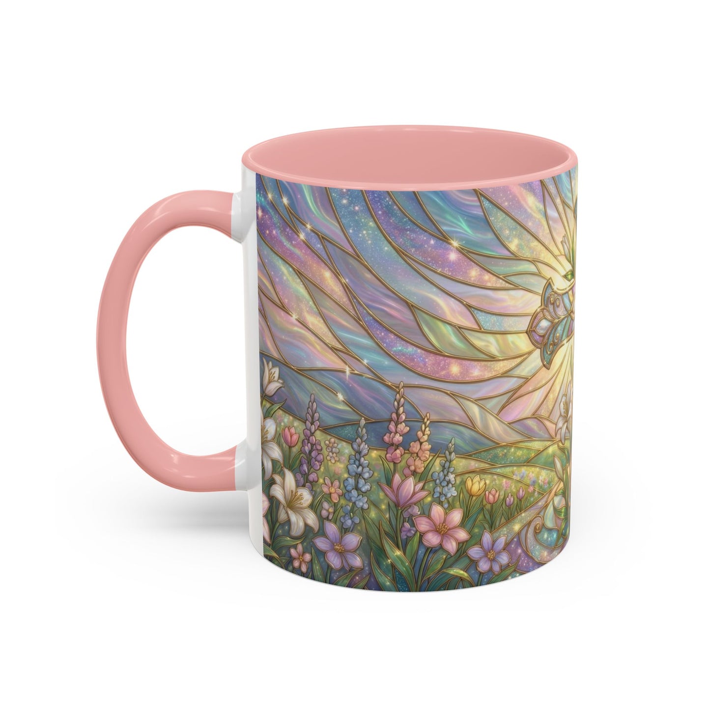Stained Glass Cross Mug, Easter Lily Coffee Cup, Christian Religious Gift, Pastel Floral Faith Mug, Spring Believer Cup, Baptism Present