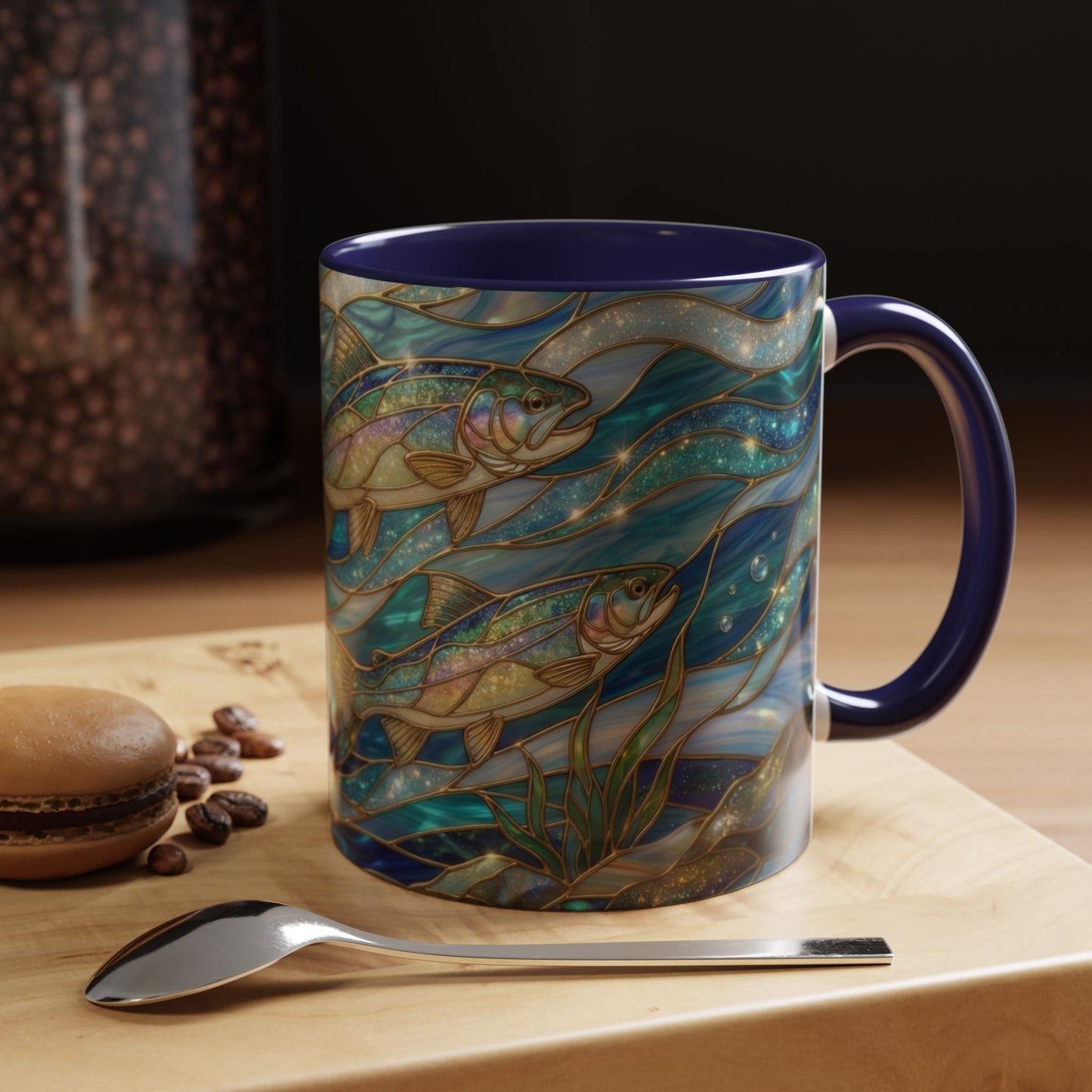 Stained Glass Fish Mug, Fishing Coffee Mug, Trout Art Mug, Fisherman Gift Cup, Wildlife Nature Mug, Angler Gift Mug