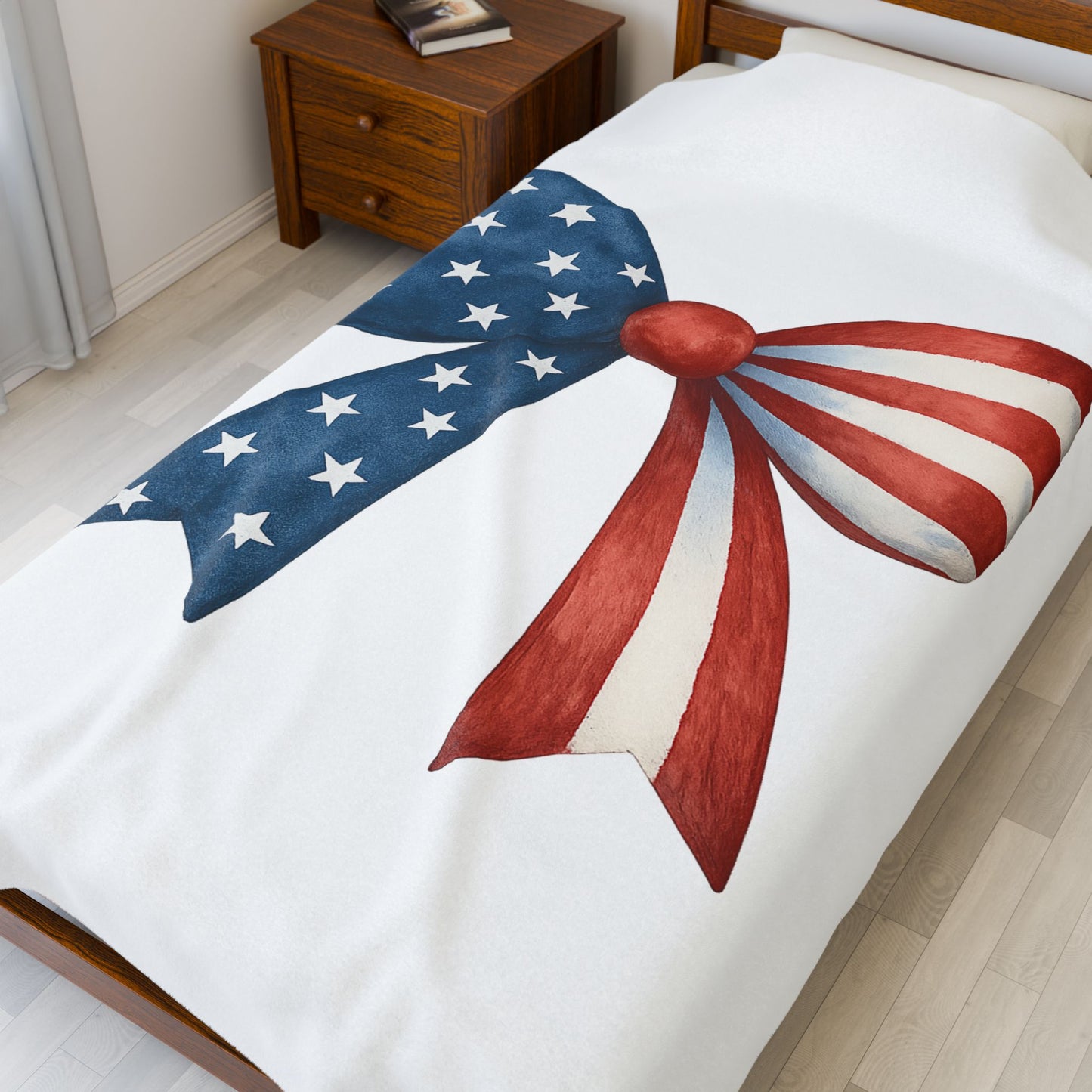 Patriotic Bow USA Blanket | 4th of July Throw | American Flag Blanket | USA Stars Stripes Decor | Cozy Fourth of July Gift | USA Home Decor