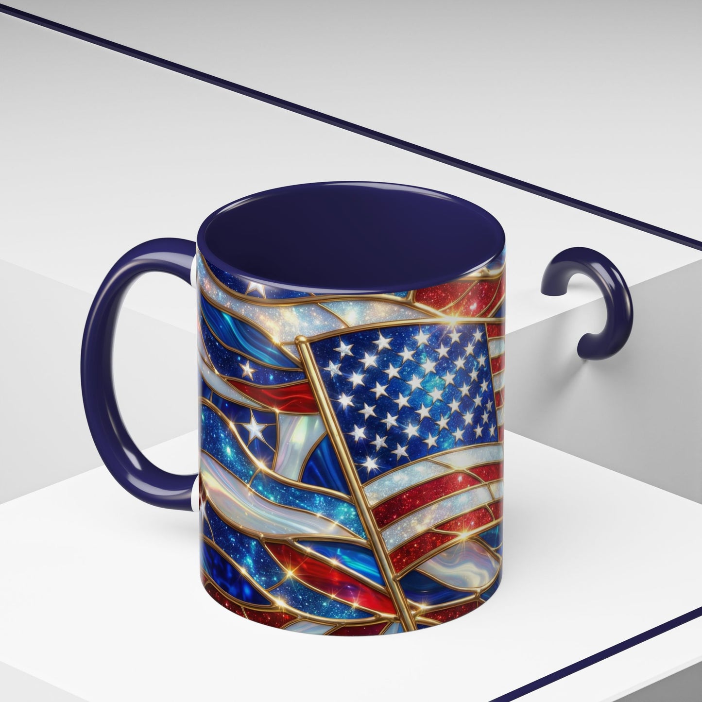 American Flag Mug, Stained Glass Flag Coffee Mug, Patriotic Mug, USA Flag Cup, Fourth Of July Gift, Veterans Gift Mug