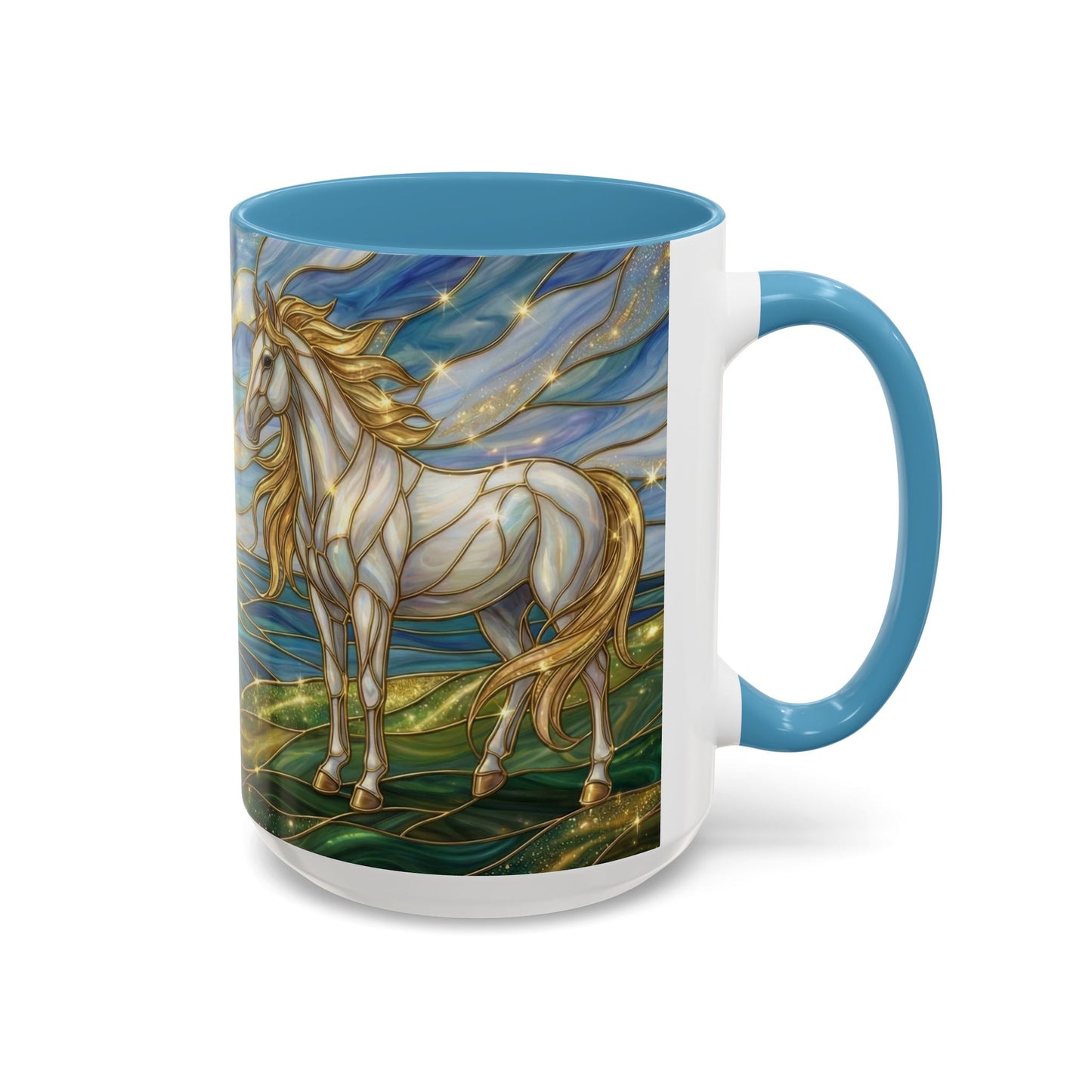 Swan And Horse Coffee Mug, Stained Glass Fantasy Art Mug, Elegant Animal Coffee Cup, Mythical Nature Gift, 11oz 15oz Ceramic Mug