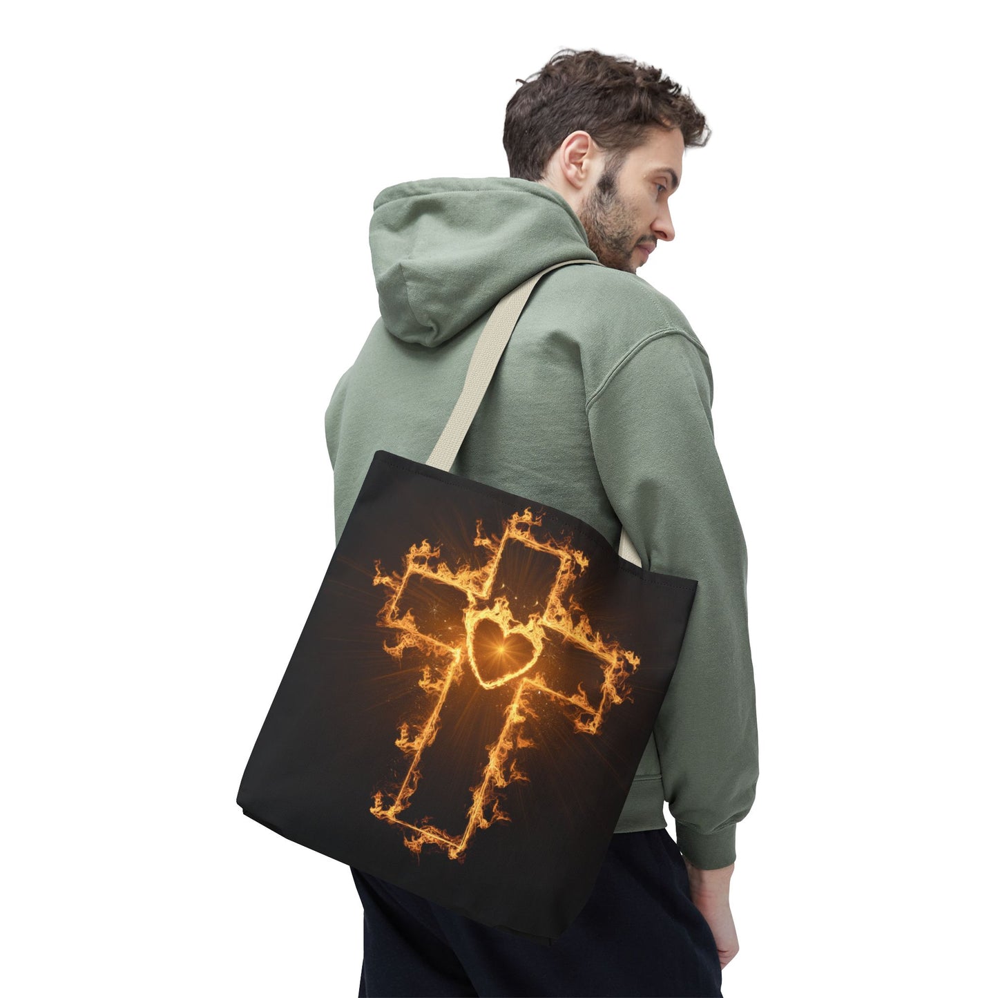 Stylish Flame Cross Tote Bag - Faith-Inspired Fashion