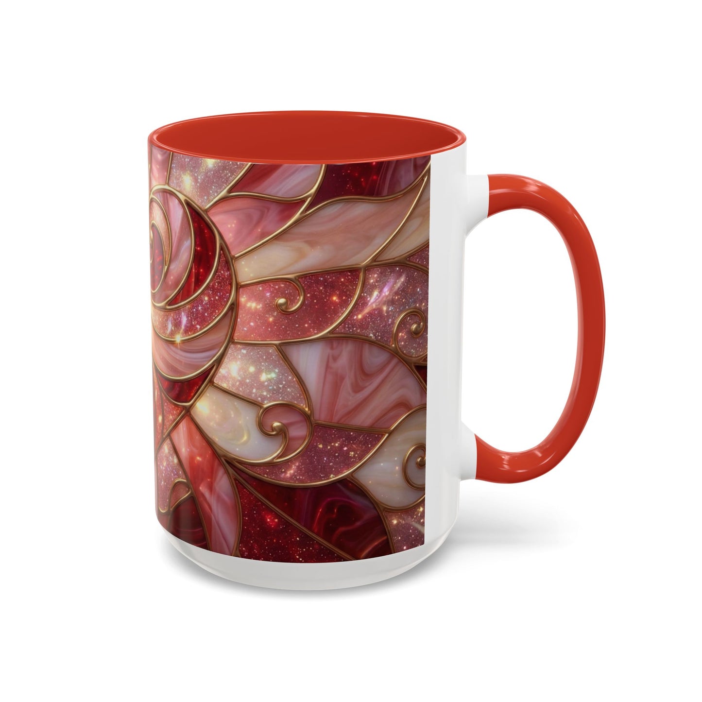 Stained Glass Heart Mug, Valentine Coffee Mug, Romantic Love Cup, Pink Red Ceramic Mug, Gift For Her, Anniversary Gift