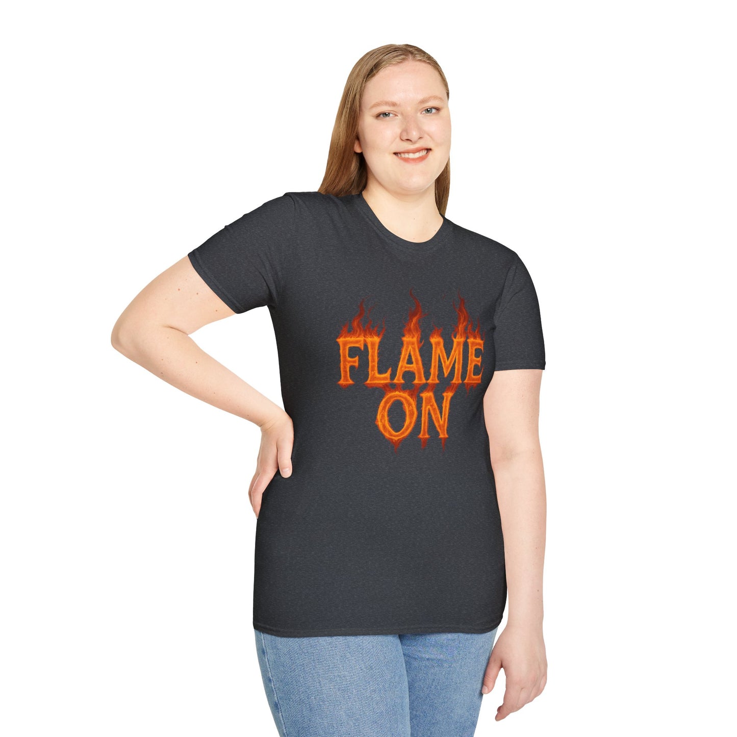Flame On Fire Typography Shirt - Superhero Fan Gift, Personalized Fiery Slogan Tee, Comic Style Flame Letter T-Shirt, Flame Lover Shirt