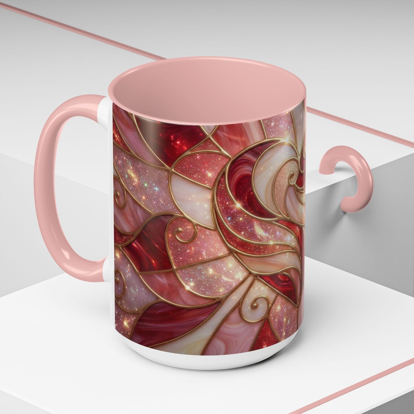 Stained Glass Heart Mug, Valentine Coffee Mug, Romantic Love Cup, Pink Red Ceramic Mug, Gift For Her, Anniversary Gift