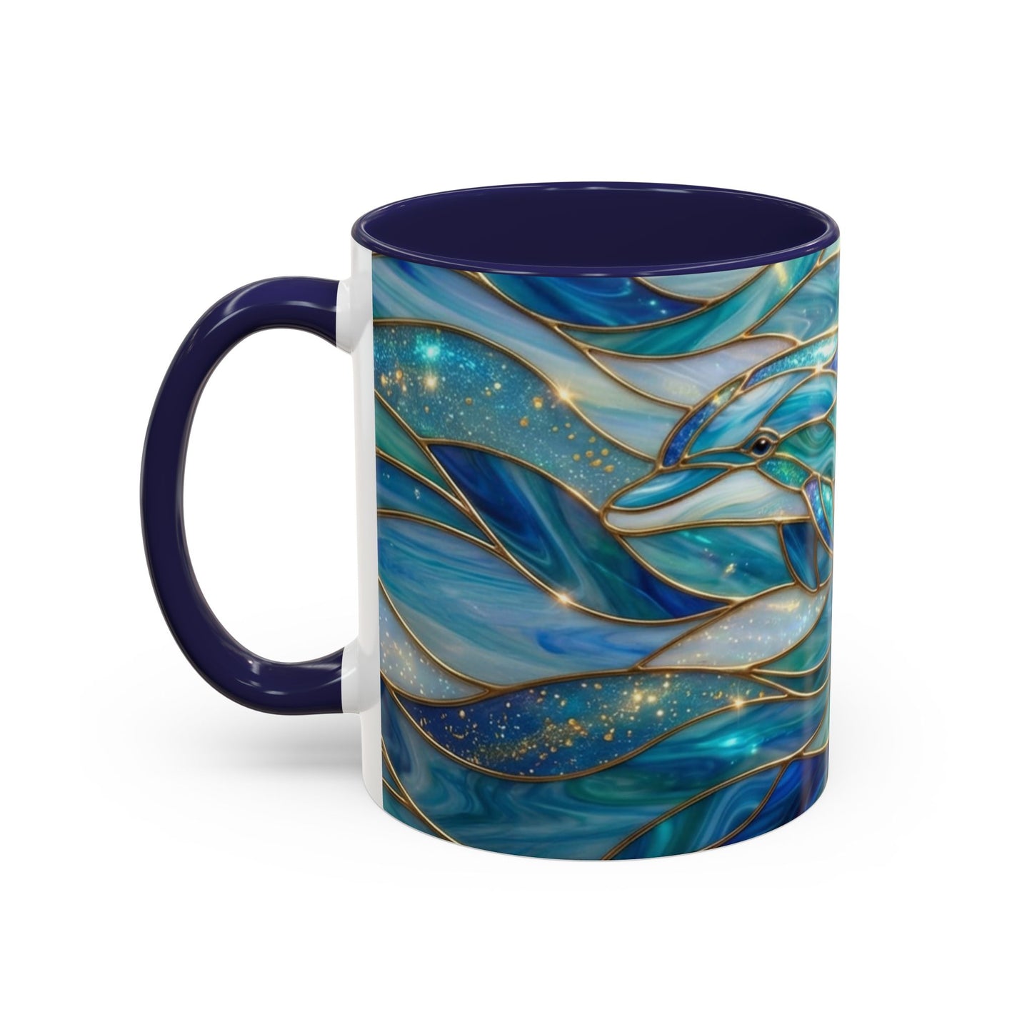 Stained Glass Dolphin Mug, Dolphin Coffee Cup, Ocean Art Mug, Sea Life Gift, Nautical Decor Mug, Coastal Dolphin Lover Gift