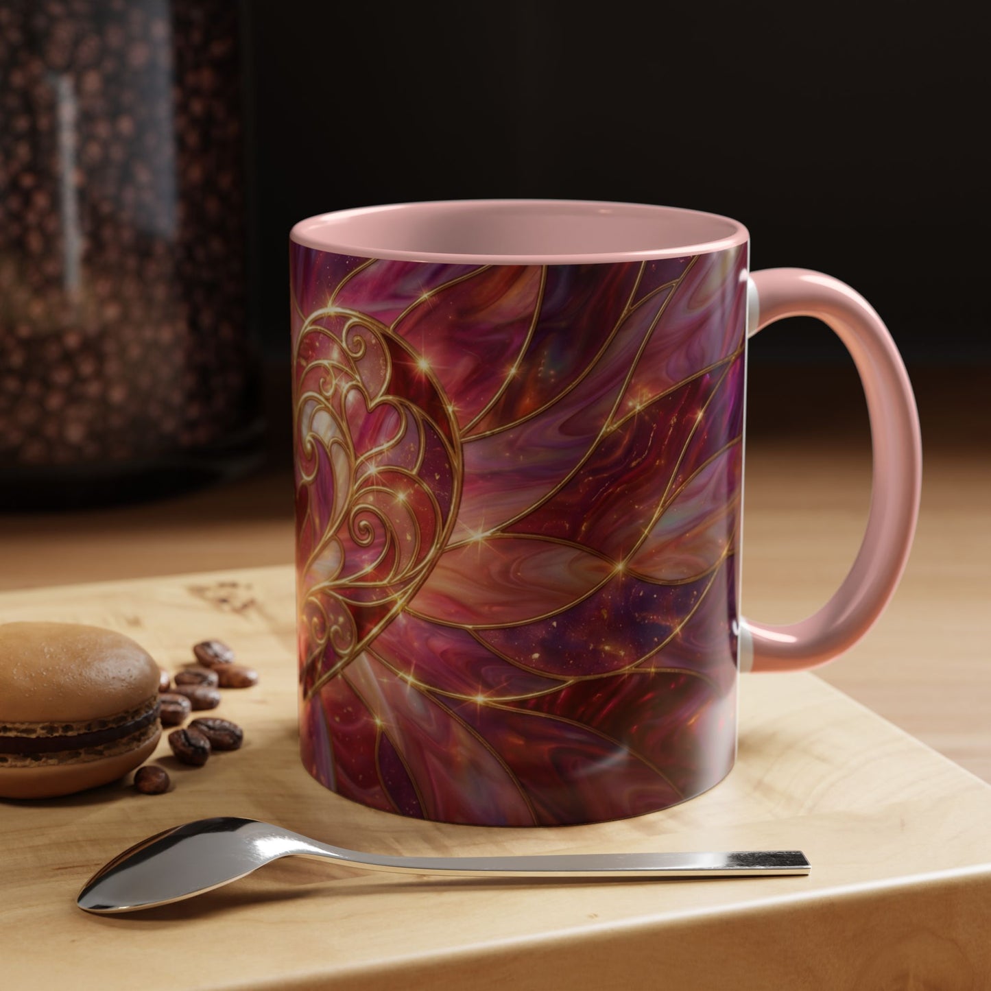Stained Glass Heart Mug, Romantic Coffee Mug, Valentine Gift Mug, Love Heart Cup, Pink Aesthetic Mug, Anniversary Gift For Her