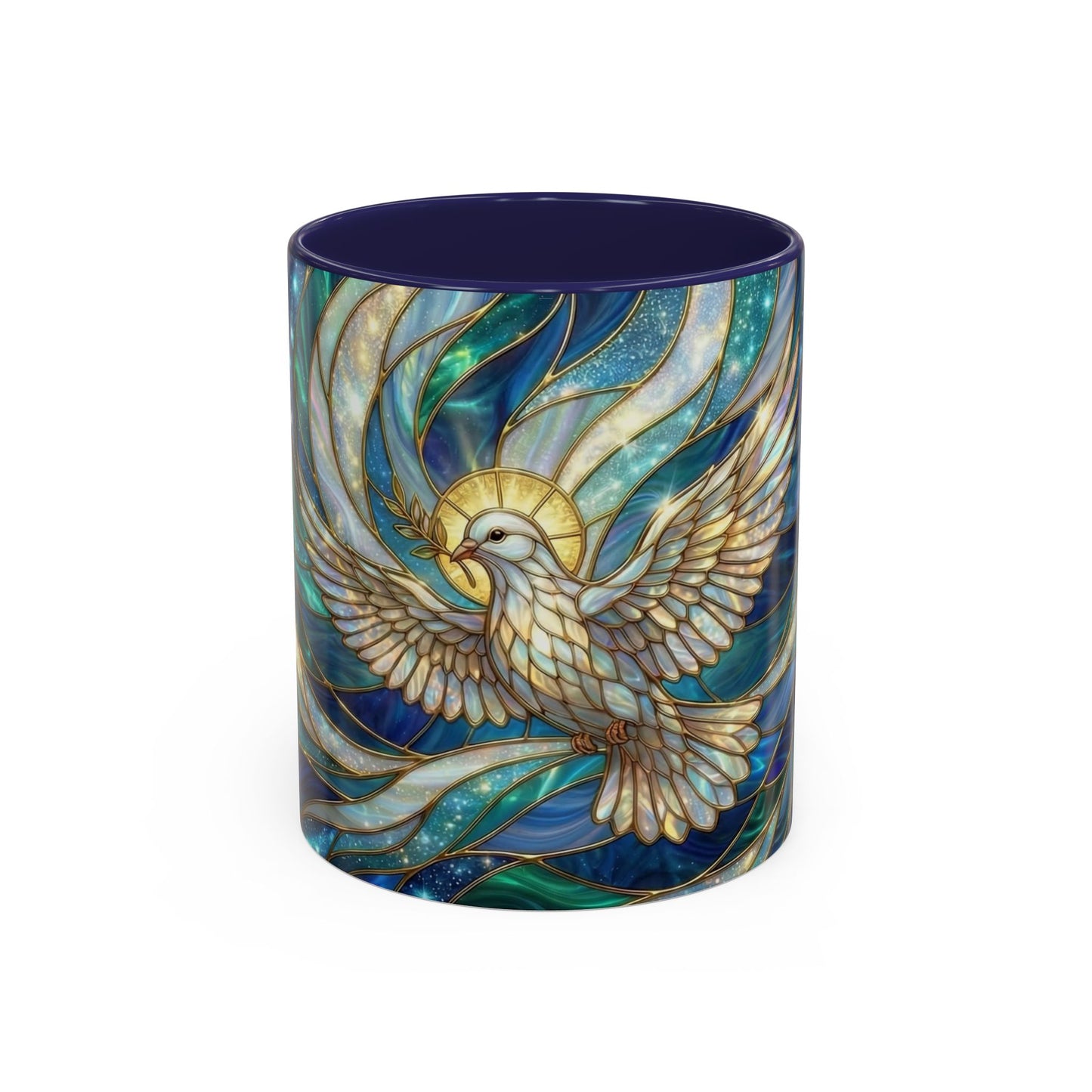 Stained Glass Dove Mug, Christian Coffee Cup, Religious Gift, Faith Art Mug, Holy Spirit Dove, Inspirational Christian Mug
