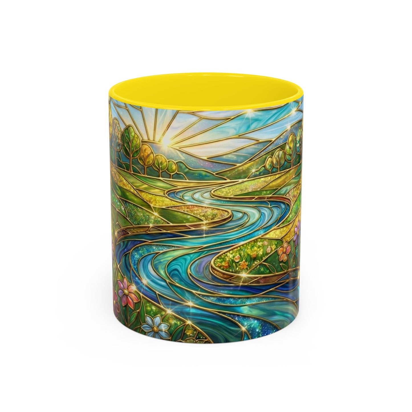 Stained Glass Mug, River Landscape Coffee Cup, Nature Lover Gift, Floral Tea Mug, Gardener Present, Art Teacher Gift, Colorful Scenery Cup