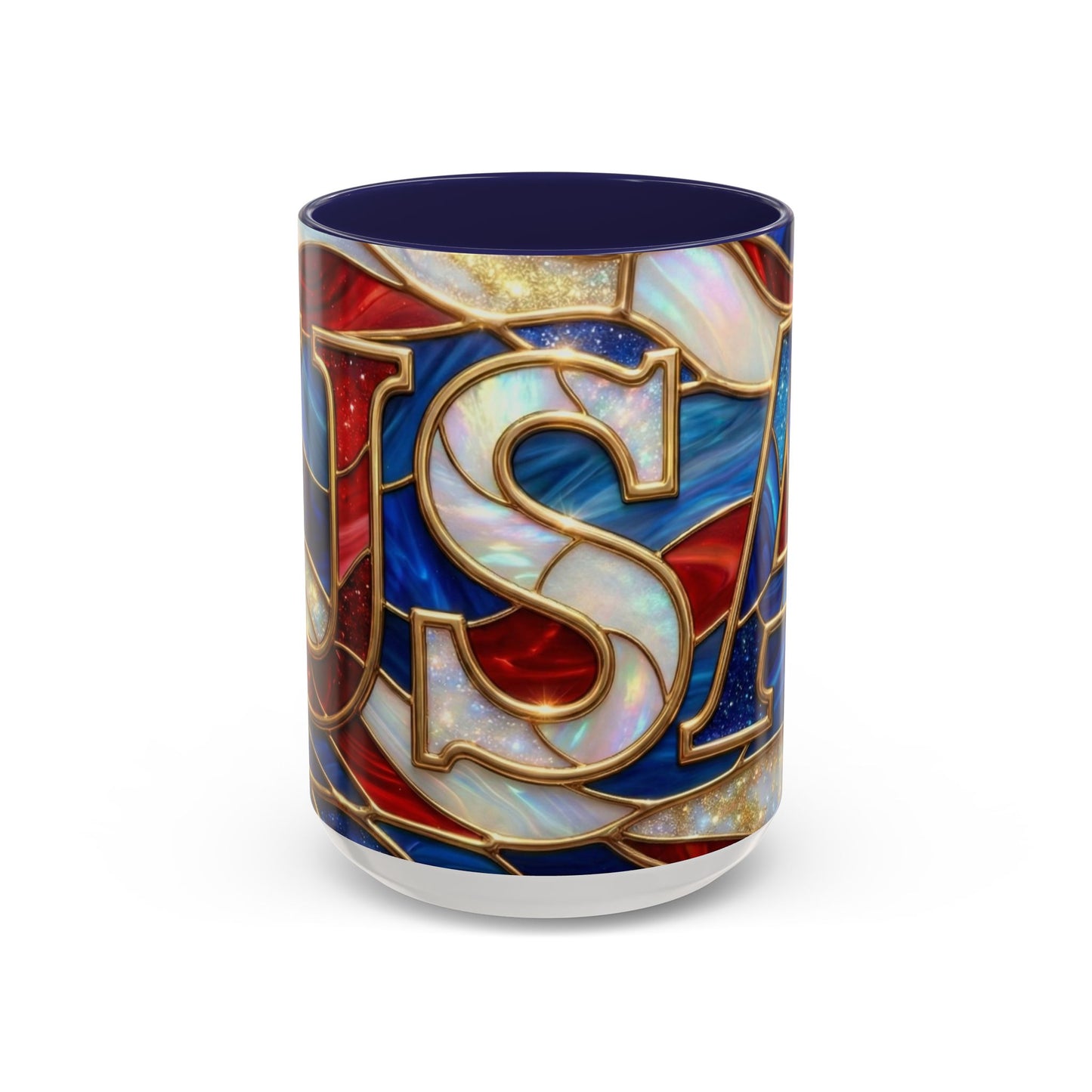 USA Patriotic Coffee Mug, Stained Glass USA Mug, Red White Blue Ceramic Mug, American Flag Style Mug, 11oz 15oz Mug