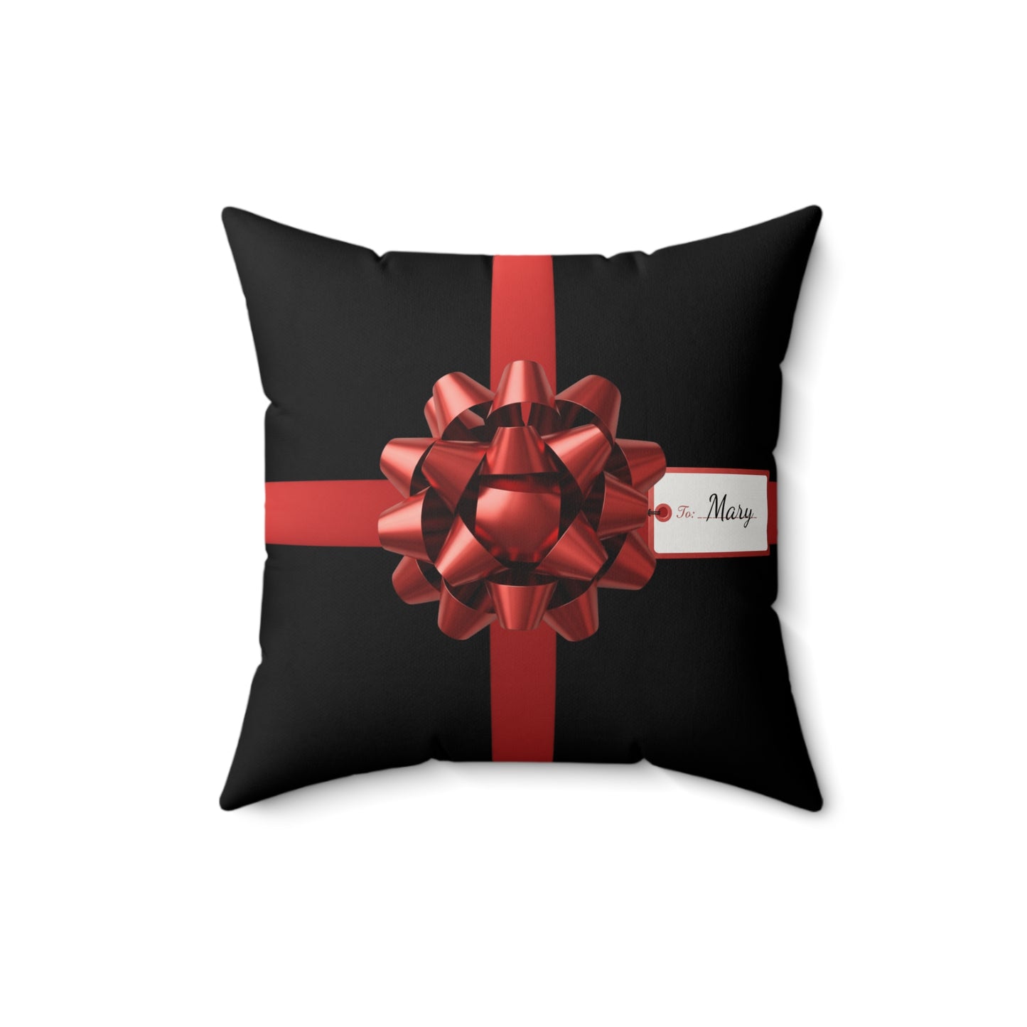 Custom Name Gift Wrap Pillow | Personalized Faux Suede Cushion | Holiday Red Bow Decor | Christmas Throw Pillow for Home or Gift