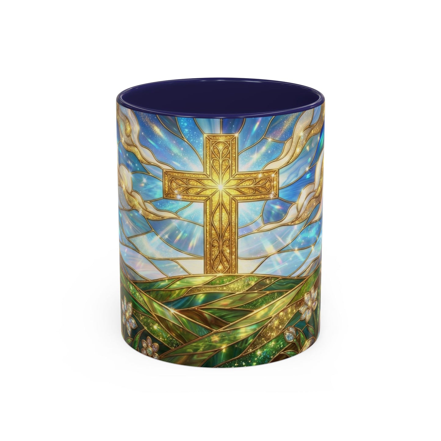 Stained Glass Cross Mug, Christian Coffee Mug, Faith Inspired Art Cup, Religious Gift For Women Men, Inspirational Christian Mug