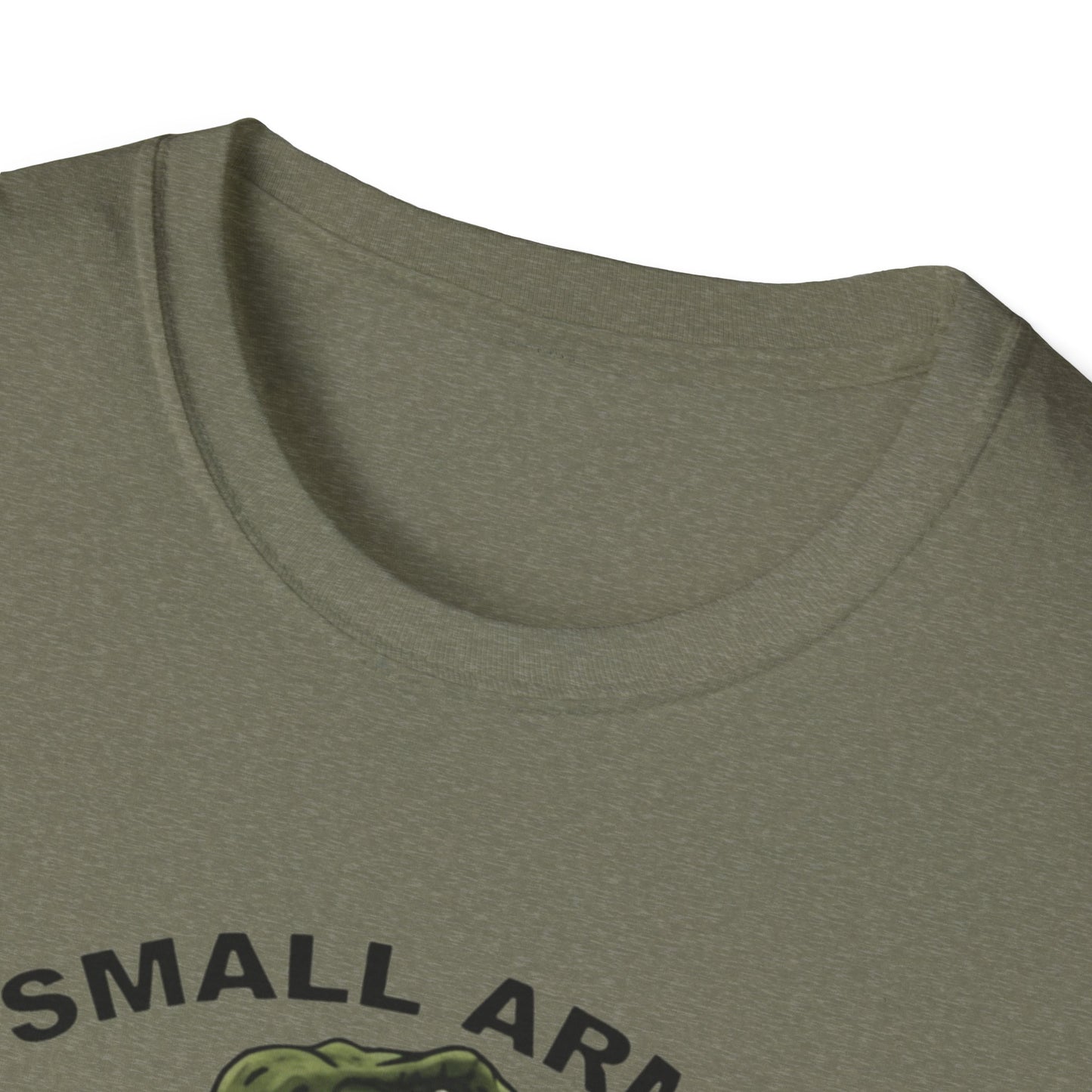 Funny Small Arms Dealer T-Rex Shirt, Dinosaur Pun Tee, Hilarious Graphic T-Shirt for Men & Women, Great Gift for Dad, Friend, or Coworker