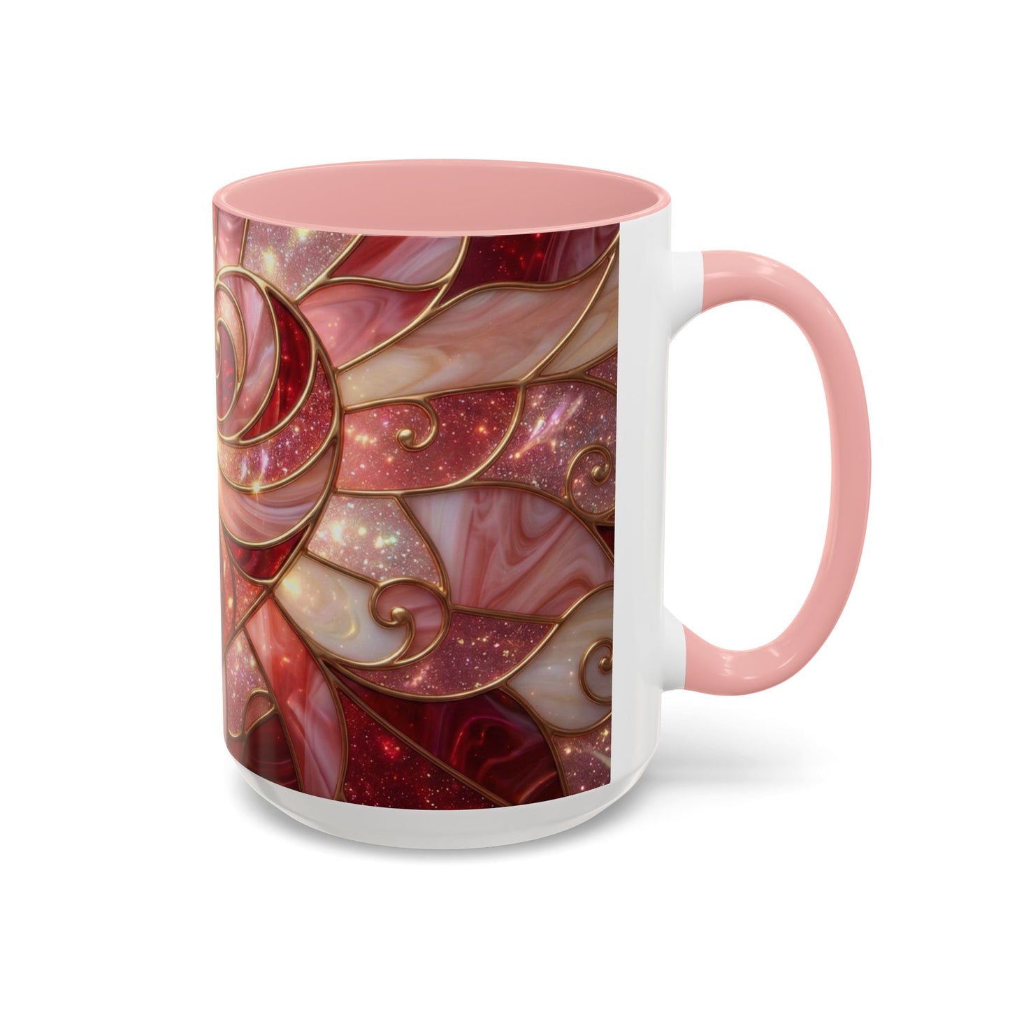 Stained Glass Heart Mug, Valentine Coffee Mug, Romantic Love Cup, Pink Red Ceramic Mug, Gift For Her, Anniversary Gift