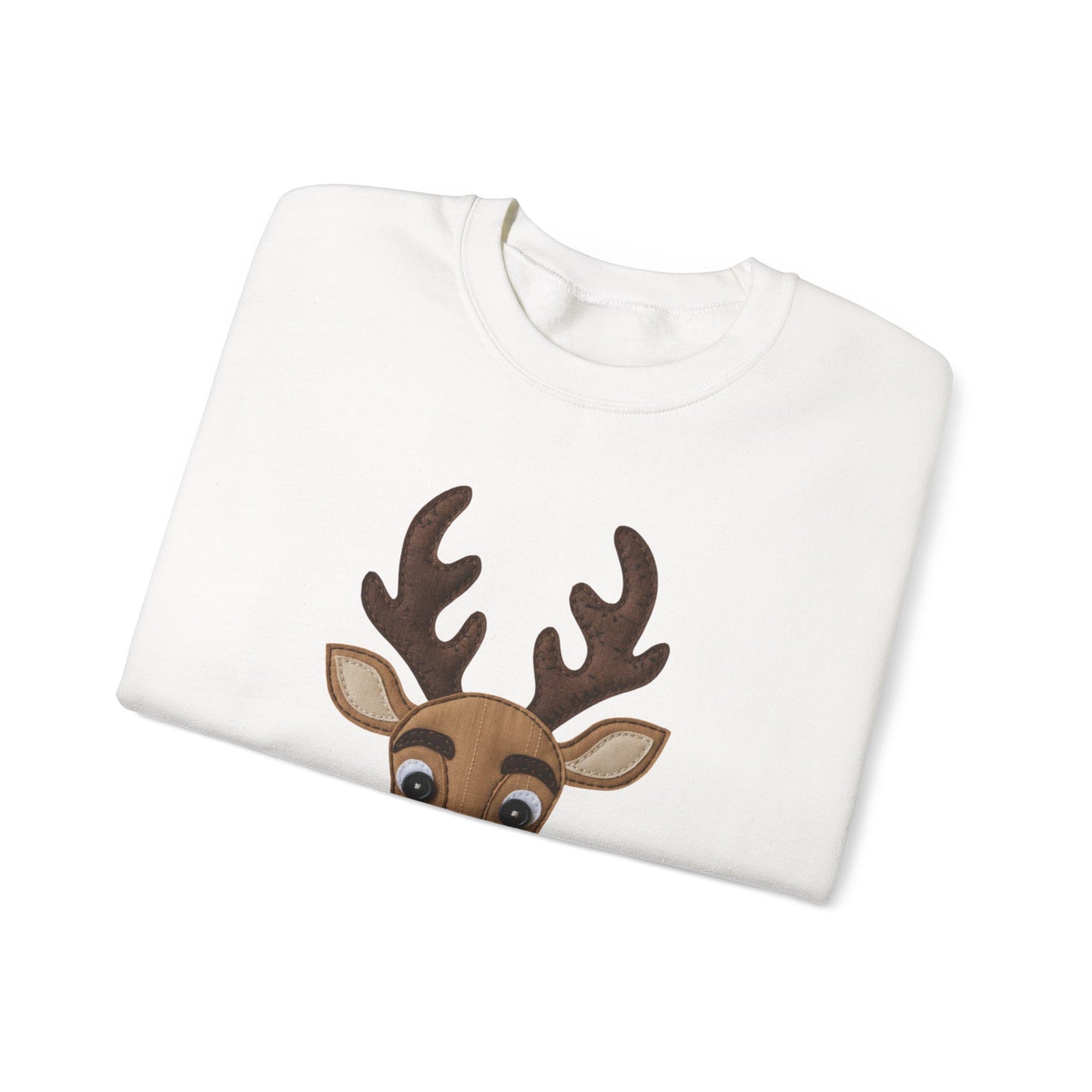 Faux Patchwork Rudolph Sweatshirt, Cute Reindeer Christmas Crewneck, Cozy Holiday Pullover, Winter Reindeer Sweater, Xmas Gift for Women