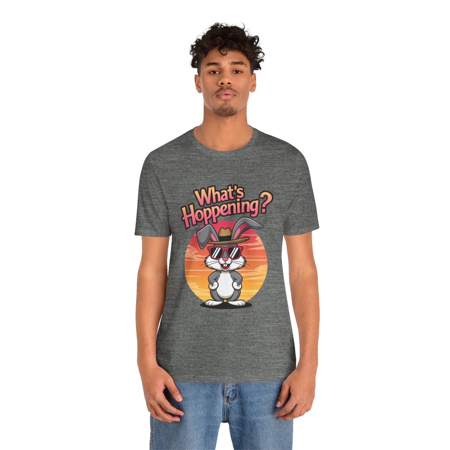 What’s Hoppening Funny Bunny Shirt – Cute Rabbit Pun T-Shirt – Sunset Graphic Tee for Animal Lovers, Easter, and Pun Enthusiasts