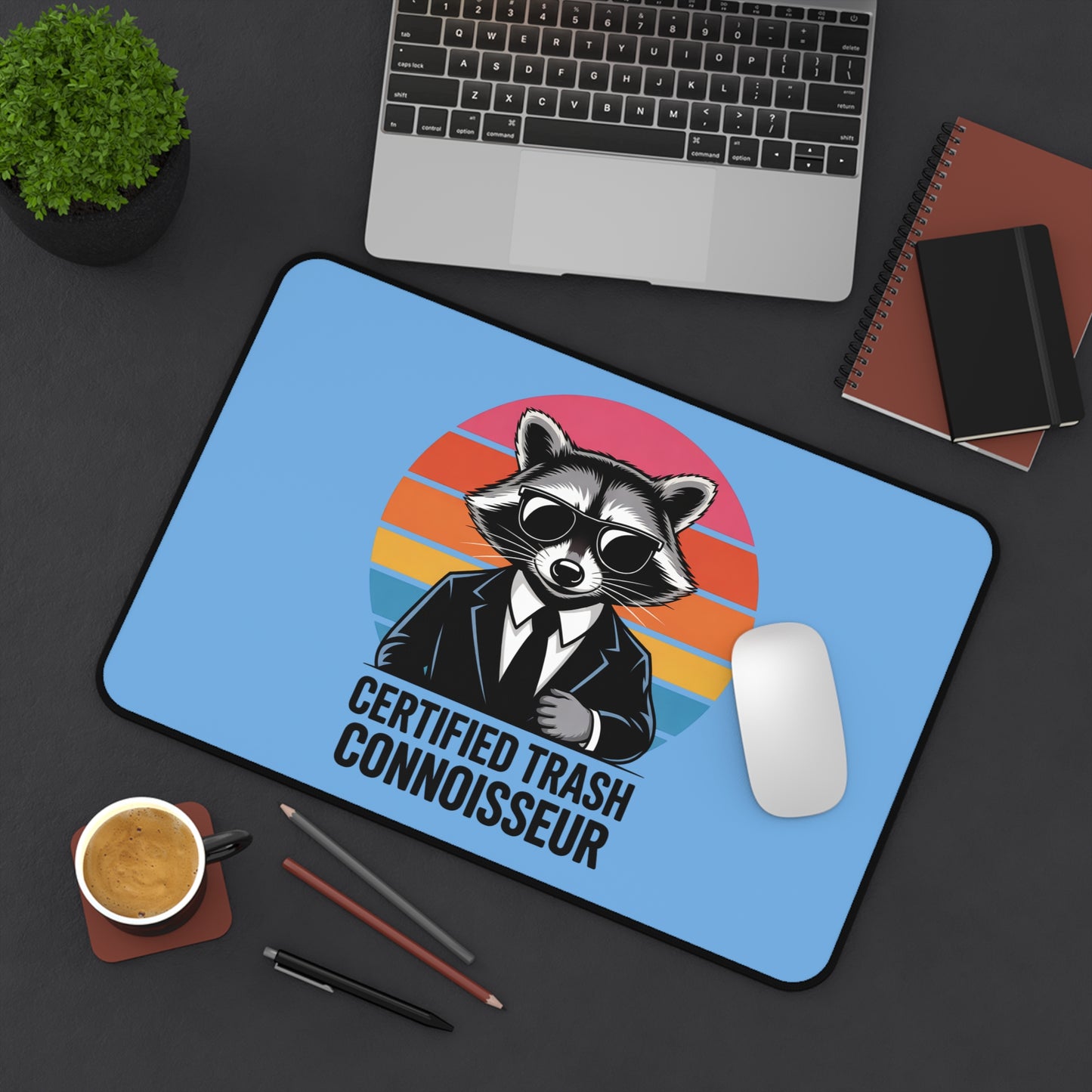 Desk Mat with Raccoon Certified Trash Connoisseur Design Trash Panda Mouse Pad Raccoon Decor