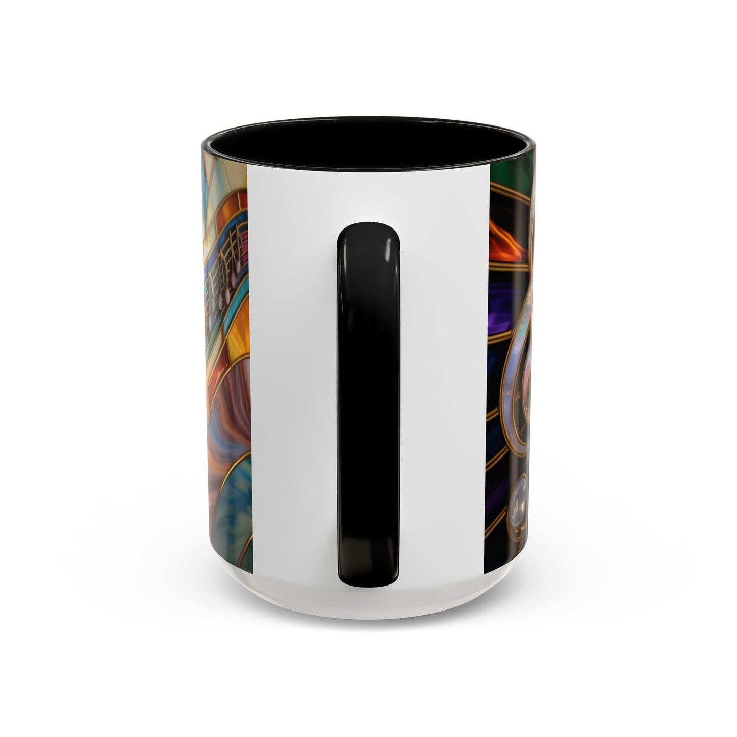 Stained glass music mug, musical notes coffee cup, colorful musician gift mug, music lover present, treble clef art mug, music teacher gift