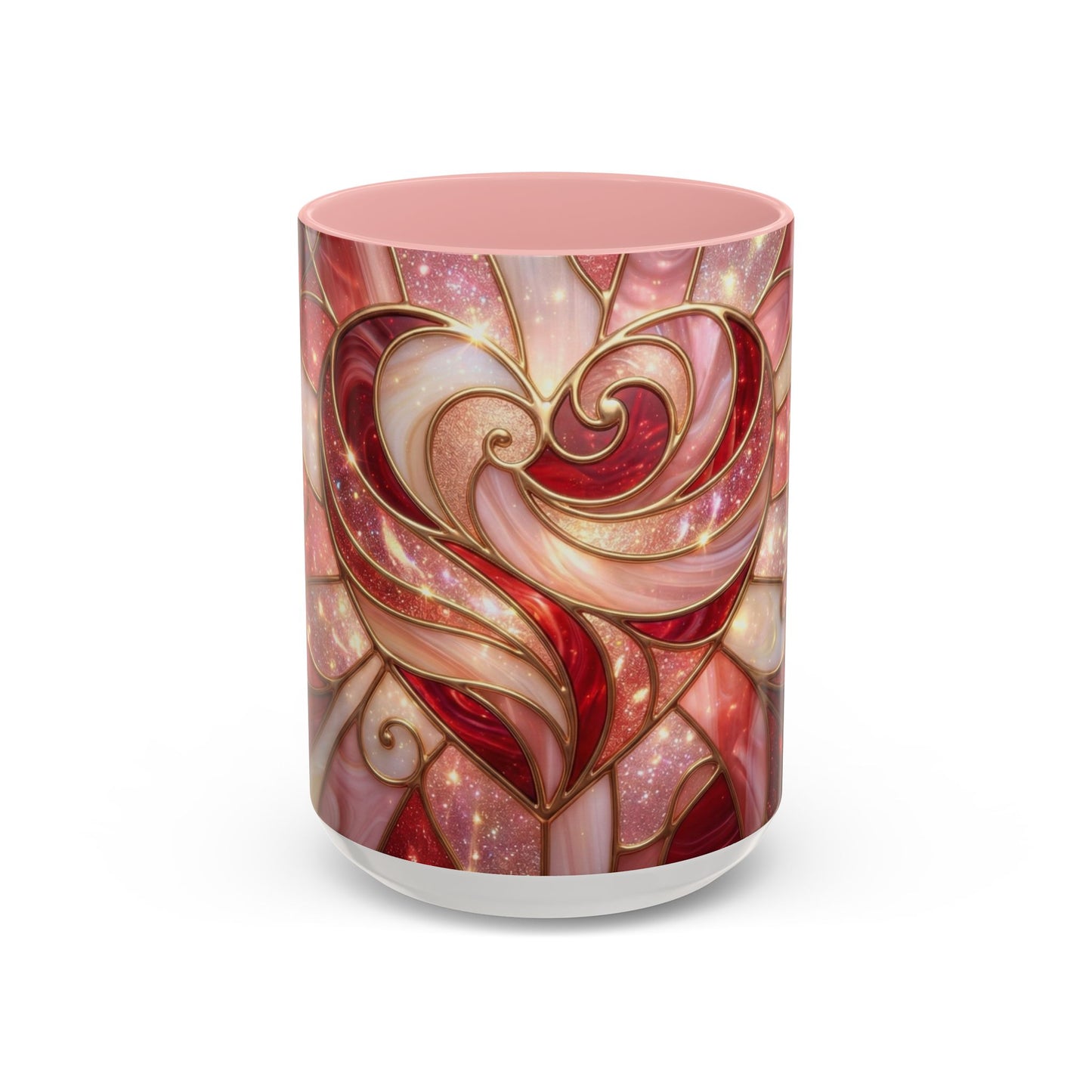 Stained Glass Heart Mug, Valentine Coffee Mug, Romantic Love Cup, Pink Red Ceramic Mug, Gift For Her, Anniversary Gift