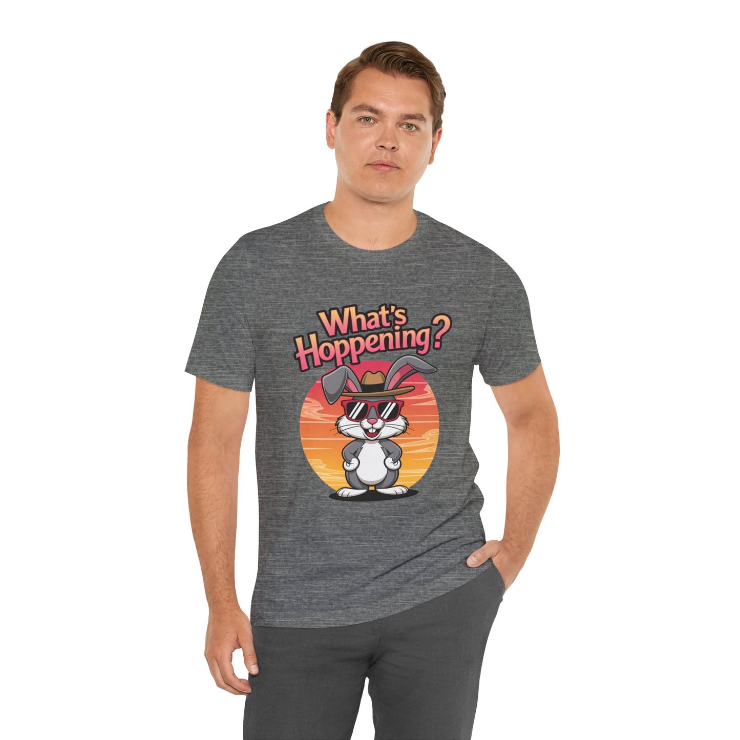 What’s Hoppening Funny Bunny Shirt – Cute Rabbit Pun T-Shirt – Sunset Graphic Tee for Animal Lovers, Easter, and Pun Enthusiasts