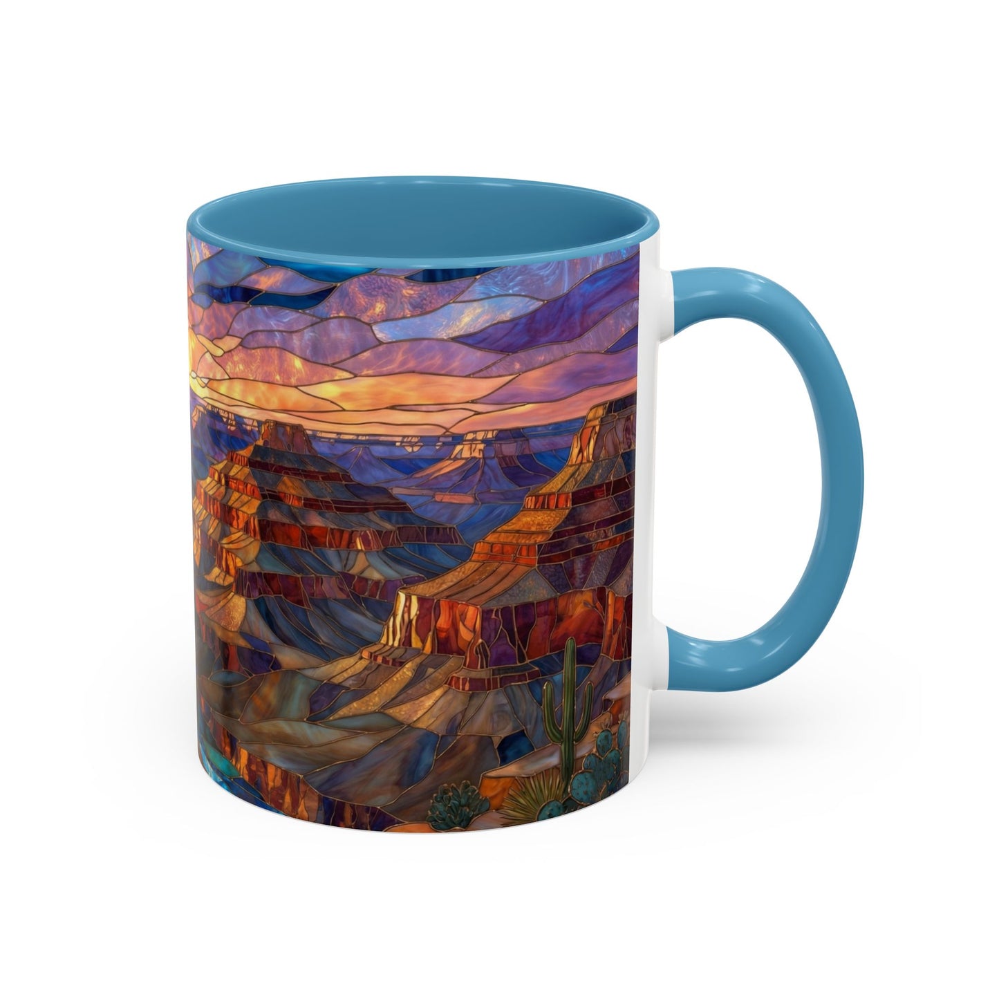 Stained Glass Grand Canyon Mug, Southwest Landscape Coffee Cup, Sunset Canyon Art Mug, Nature Gift For Hikers, Colorful Scenic Grand Canyon Illustration