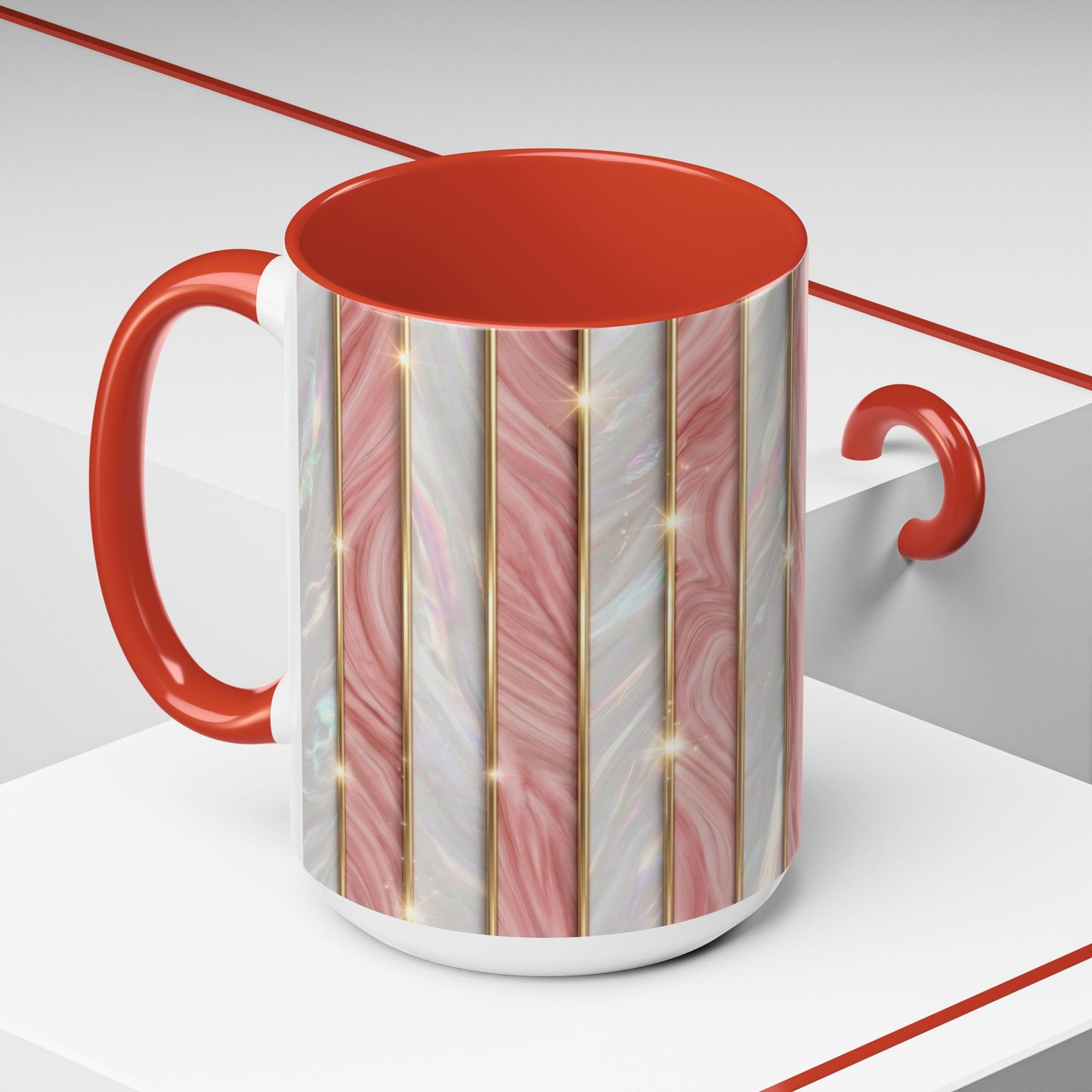 Pink Marble Coffee Mug, Gold Stripe Faux Agate Cup, Glam Desk Accessory, Elegant Tea Mug, Luxury Gift for Her, Chic Office Desk Decor