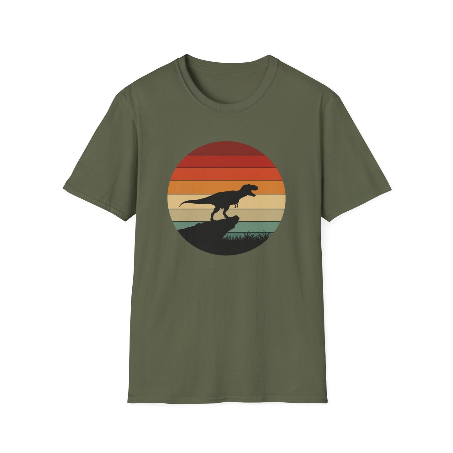 Retro T-Rex Dinosaur Shirt for Men Women - Vintage Sunset Graphic Tee - Unisex Jurassic Gift Idea Funny Casual Dino T-Shirt