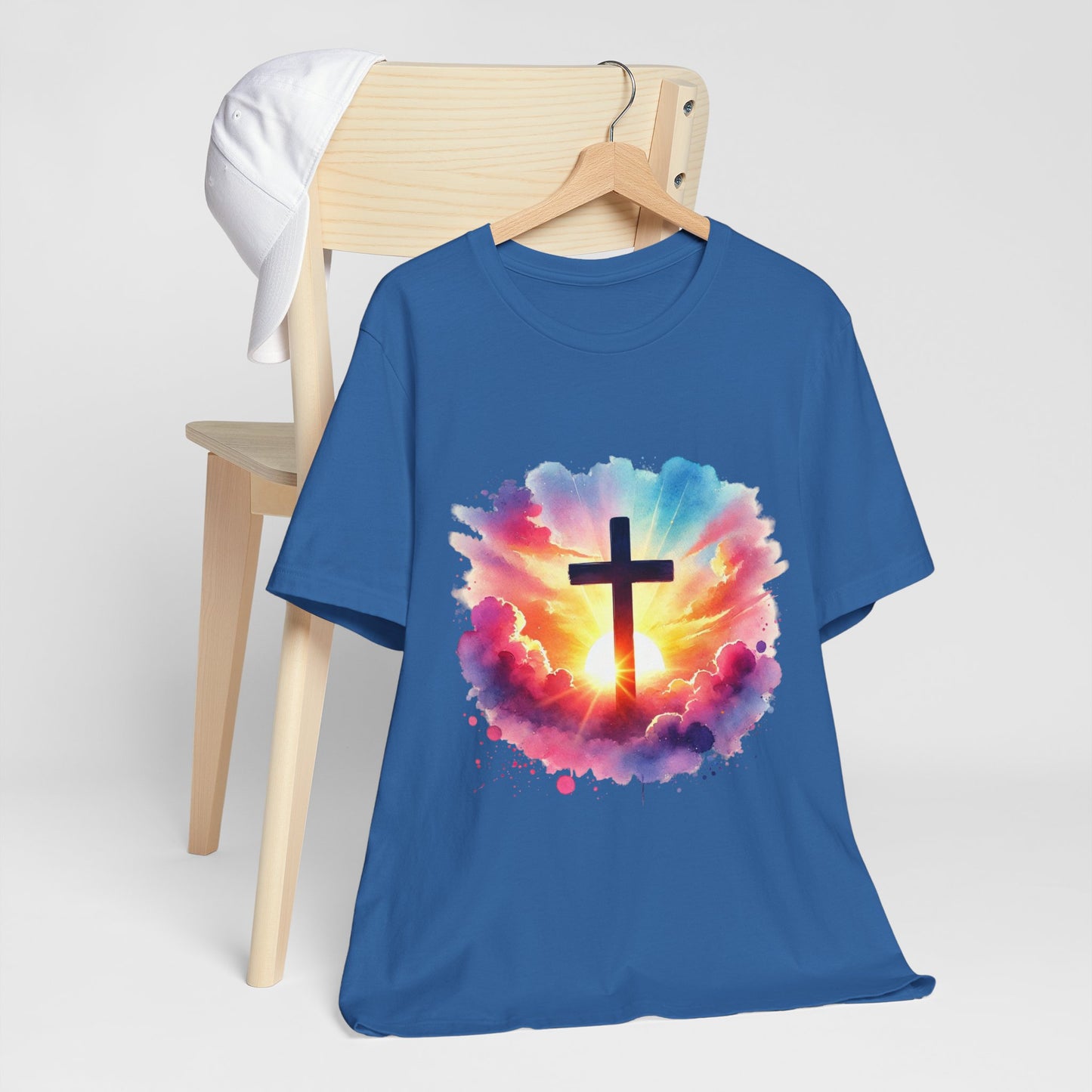 Faith Cross Sunburst Christian Tee | Inspirational Christian T-Shirt | Colorful Sunrise Cross Shirt | Faith Gifts for Women Men