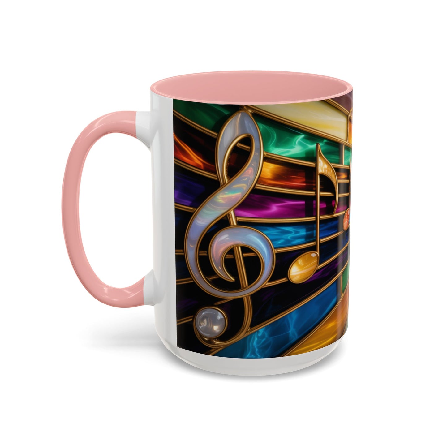Stained glass music mug, musical notes coffee cup, colorful musician gift mug, music lover present, treble clef art mug, music teacher gift