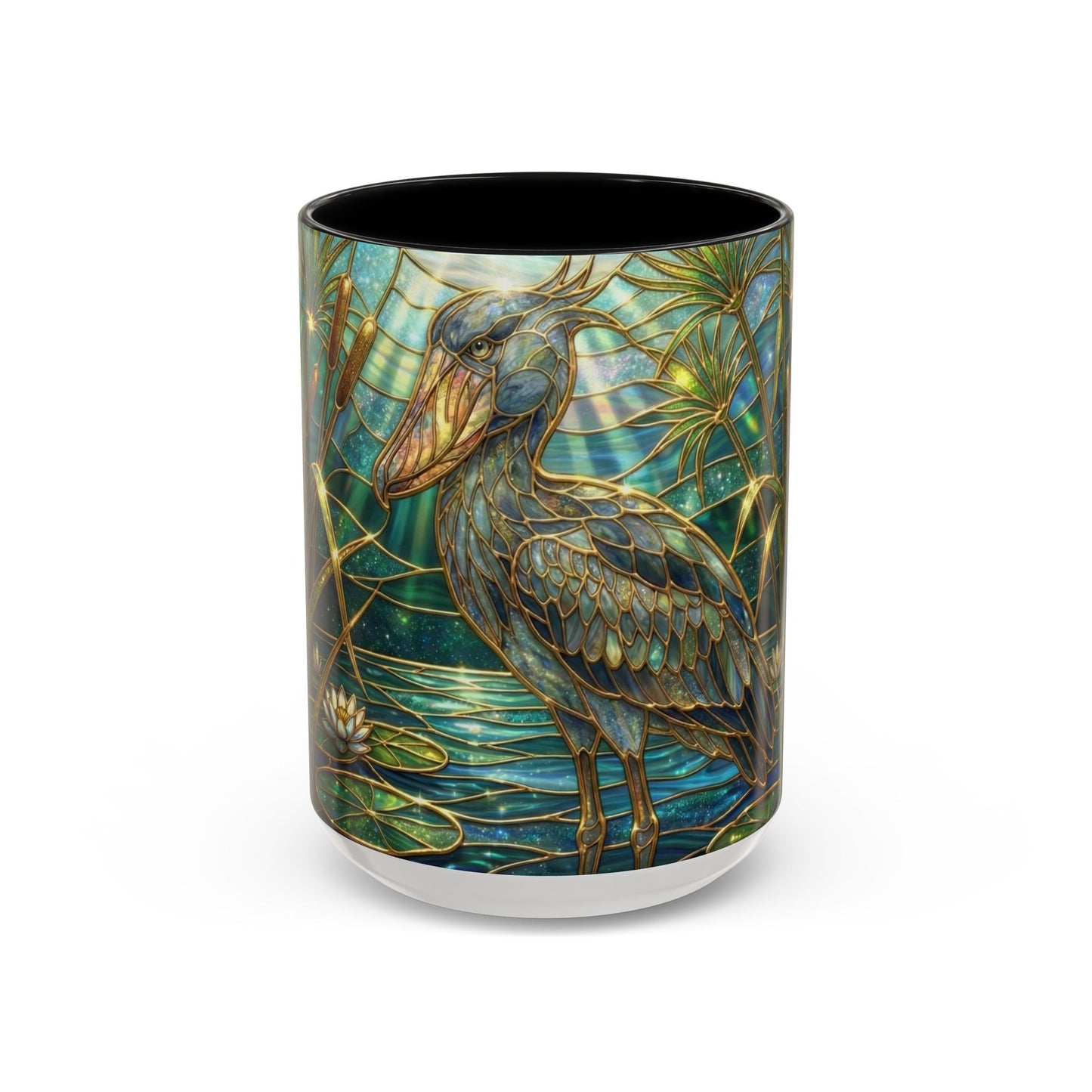 Shoebill Stork Mug, Stained Glass Bird Art, Prehistoric Animal Gift, Swamp Nature Coffee Cup, Galaxy Night, Ornithology Lover Present