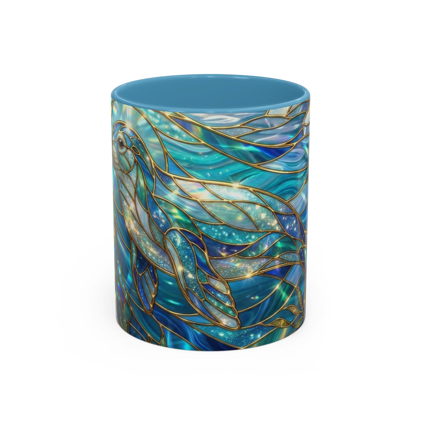 Seal Coffee Mug, Stained Glass Seal Mug, Cute Marine Animal Art Mug, Ocean Lover Gift, Unique Ceramic Coffee Cup, 11oz 15oz Coastal Mug