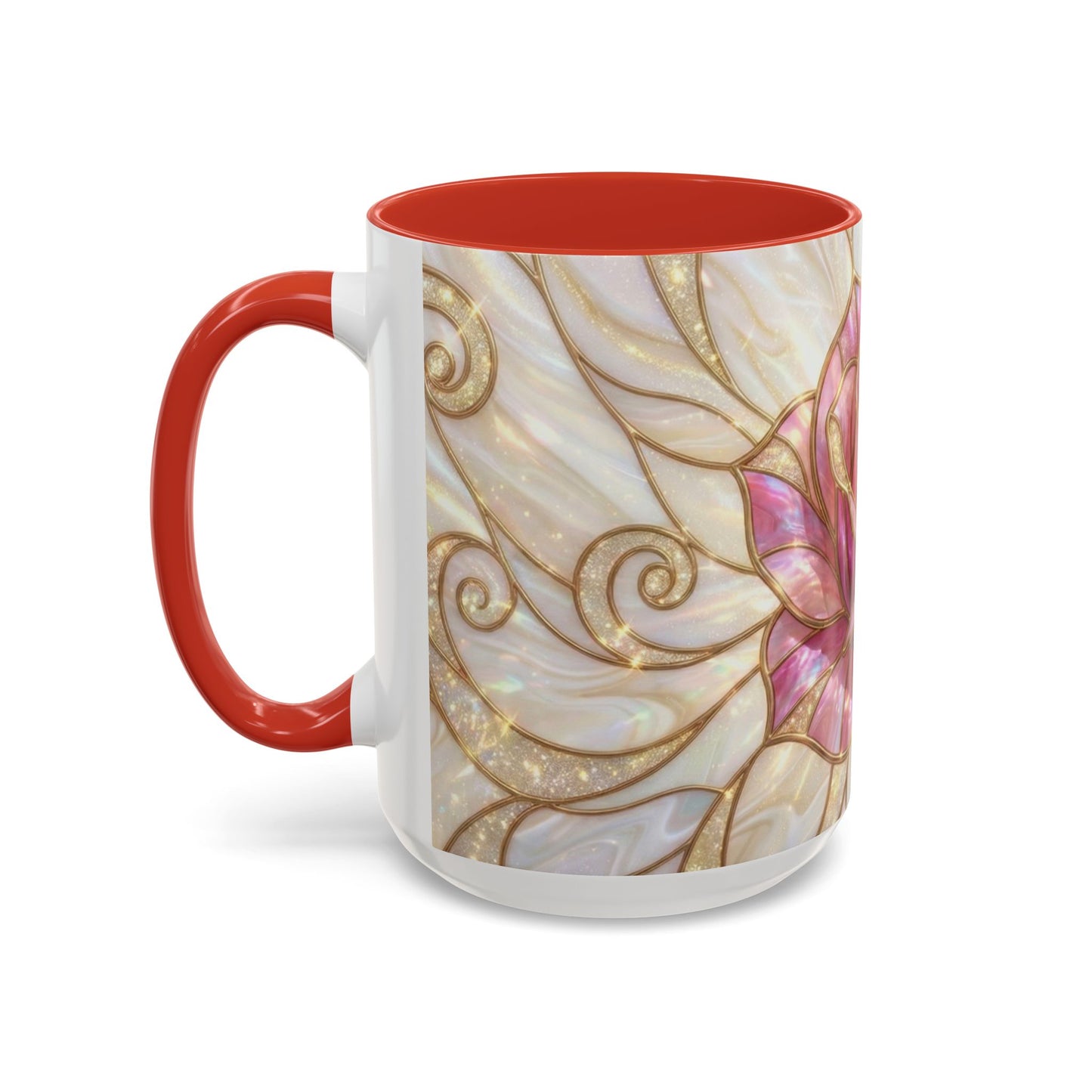 Pink Rose Stained Glass Mug, Gold Floral Coffee Cup, Romantic Flower Tea Cup, Gardener Gift For Mom, Botanical Art, Wife Birthday Gift