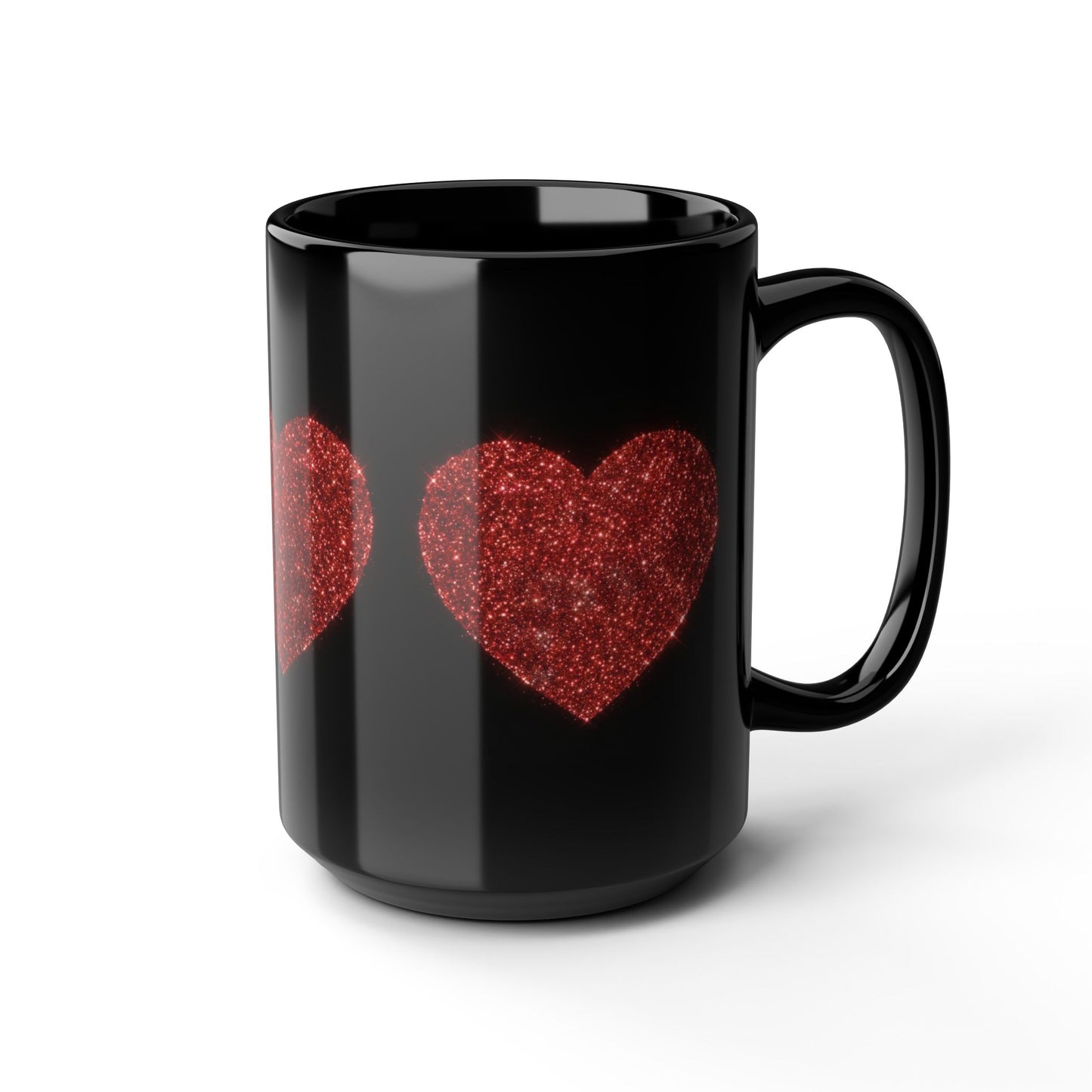 Glitter Heart Mug, Red Sparkle Heart Coffee Cup, Black Valentine Mug, Love Gift For Her Him, Romantic Coffee Mug