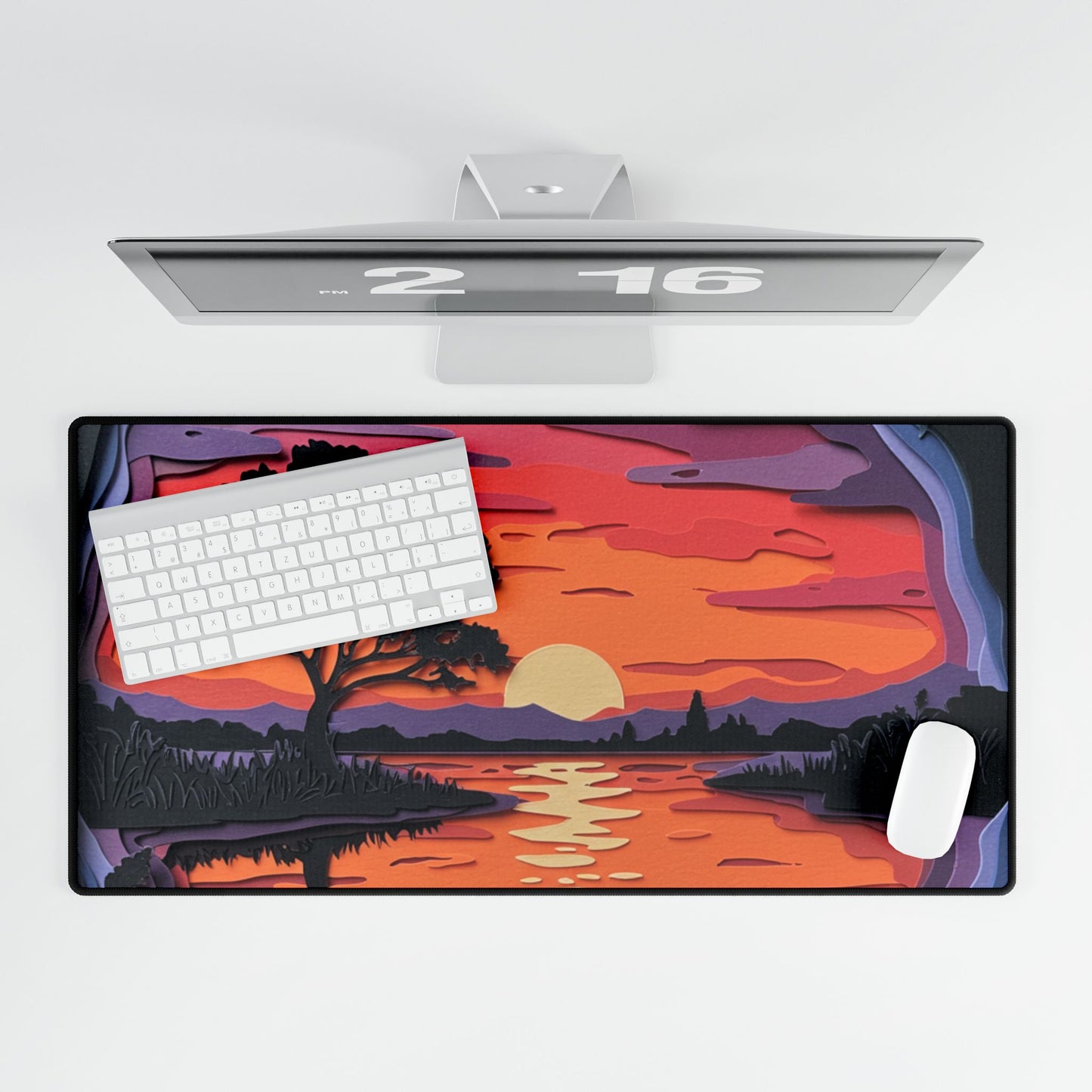 Mouse Pad Desk Mat - Artistic Paper Sunset Design