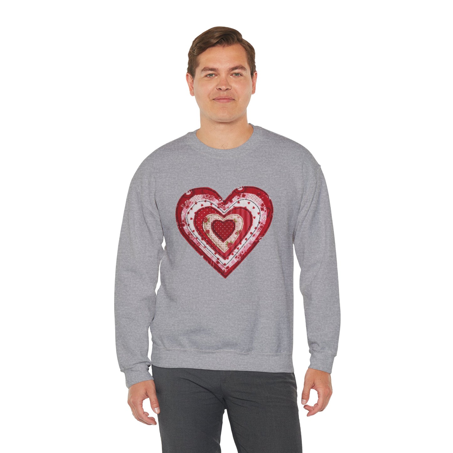 Faux Patchwork Heart Sweatshirt, Valentine Heart Shirt, Cute Valentine Gift, Retro Patchwork Crewneck, Cozy Love Sweater, Boho Heart Top