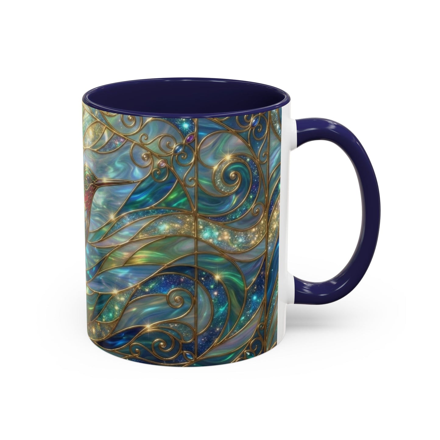Hummingbird Stained Glass Mug, Colorful Art Coffee Mug, Bird Lover Gift, Nature Inspired Ceramic Mug, Tea Cup