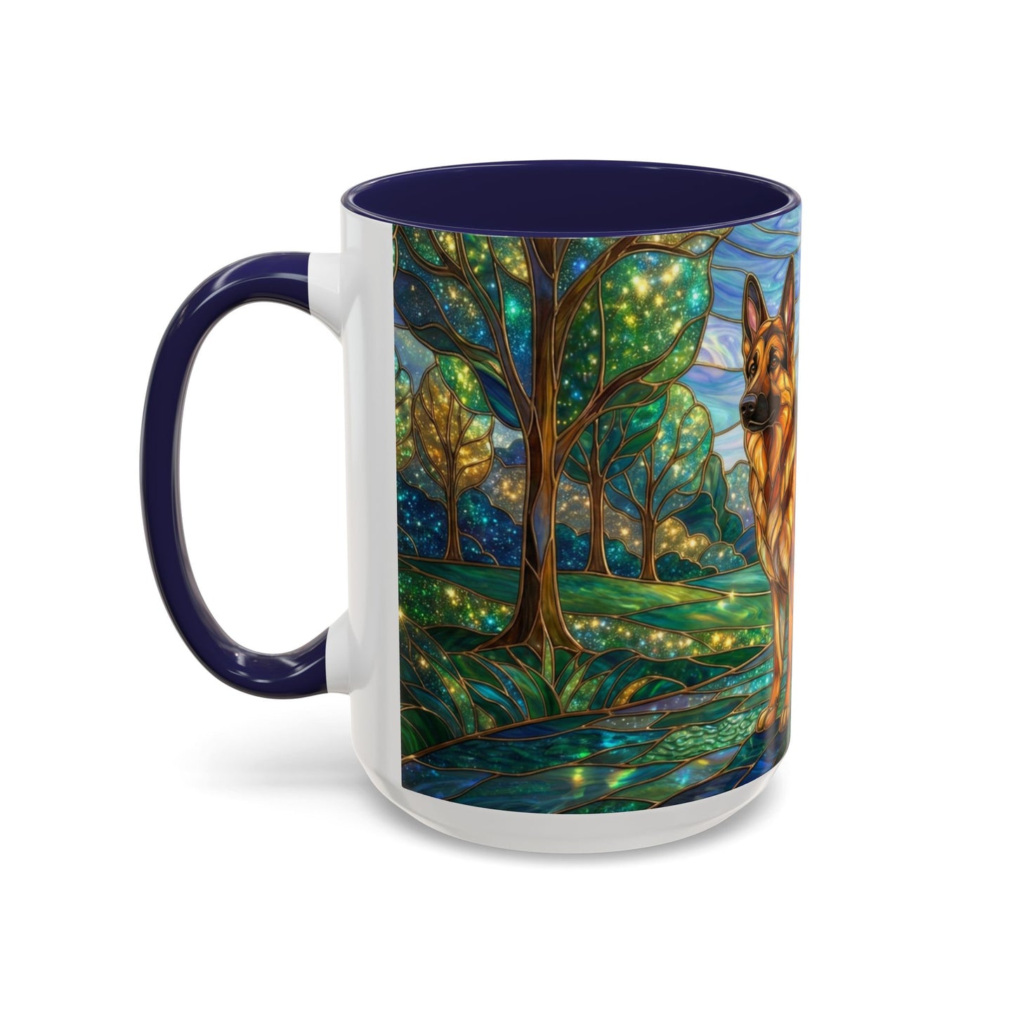 Stained Glass German Shepherd Mug, Dog Lover Coffee Mug, German Shepherd Art Cup, Pet Memorial Gift, Colorful Dog Mug, Nature Art Mug