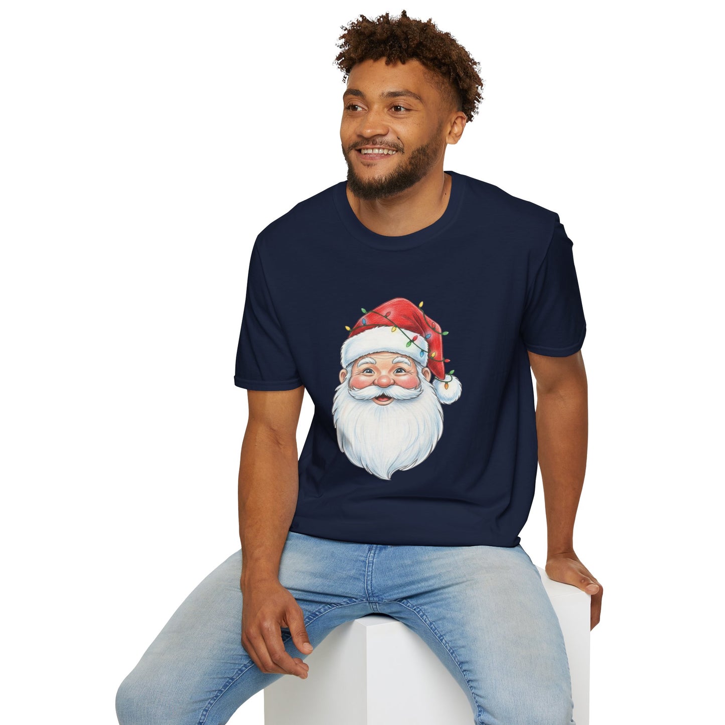Santa Face Christmas Shirt, Vintage Santa T-Shirt, Santa With Christmas Lights Tee, Cute Christmas Graphic Tee, Holiday Santa Claus Shirt