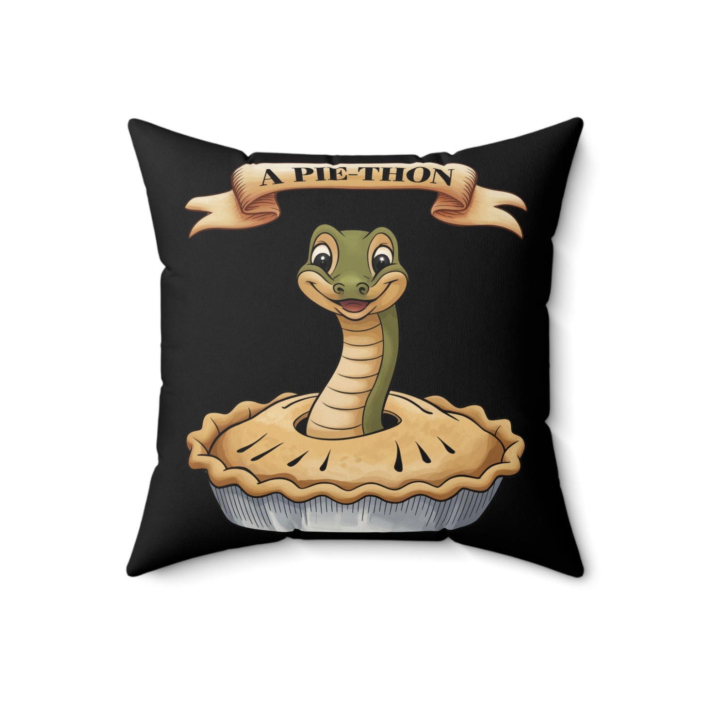 Square Pillow - Snake Coming Out of Pie Joke 'Pie-thon'