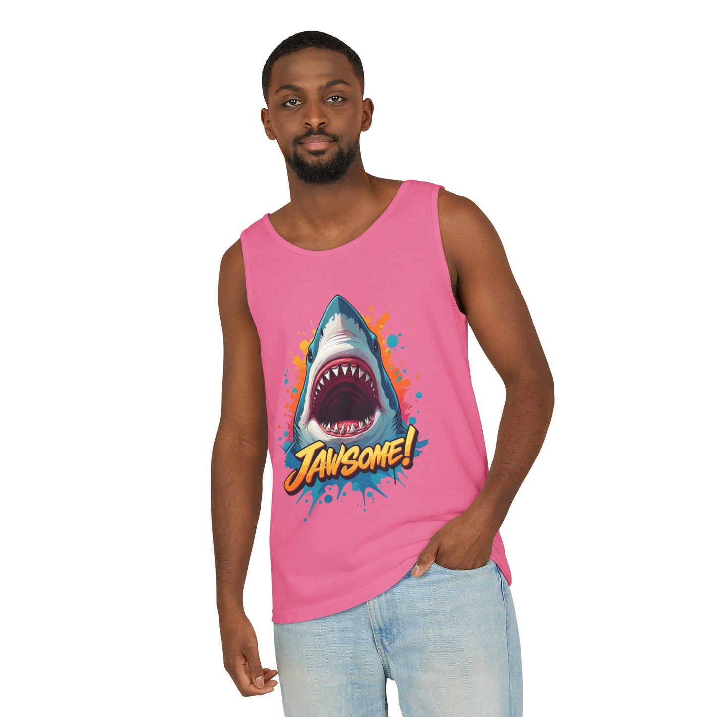 Jawsome Shark Graphic Tank Top | Funny Retro 90s-Style Shark Tee for Men and Women | Bold Ocean Print, Humor Gift, Summer Trending