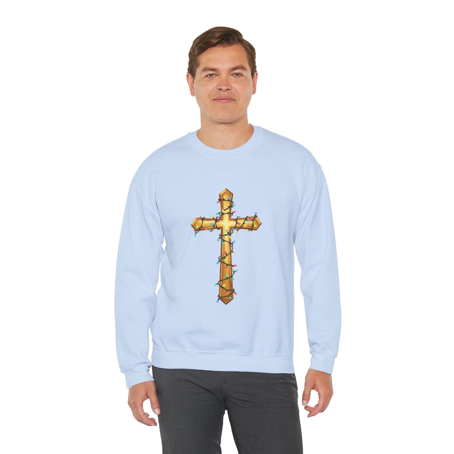 Christmas Cross Lights Sweatshirt, Christian Christmas Sweatshirt, Religious Holiday Cross Sweater, Jesus Christmas Gift, Faith