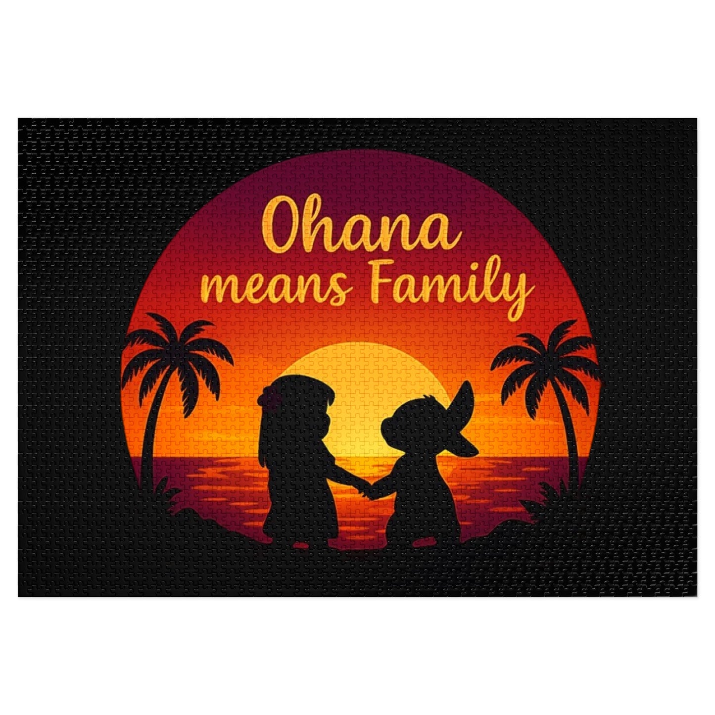 Ohana Means Family Jigsaw Puzzle - Sunset Silhouette, Hawaiian Gift, Family Puzzle, Family Quote Puzzle