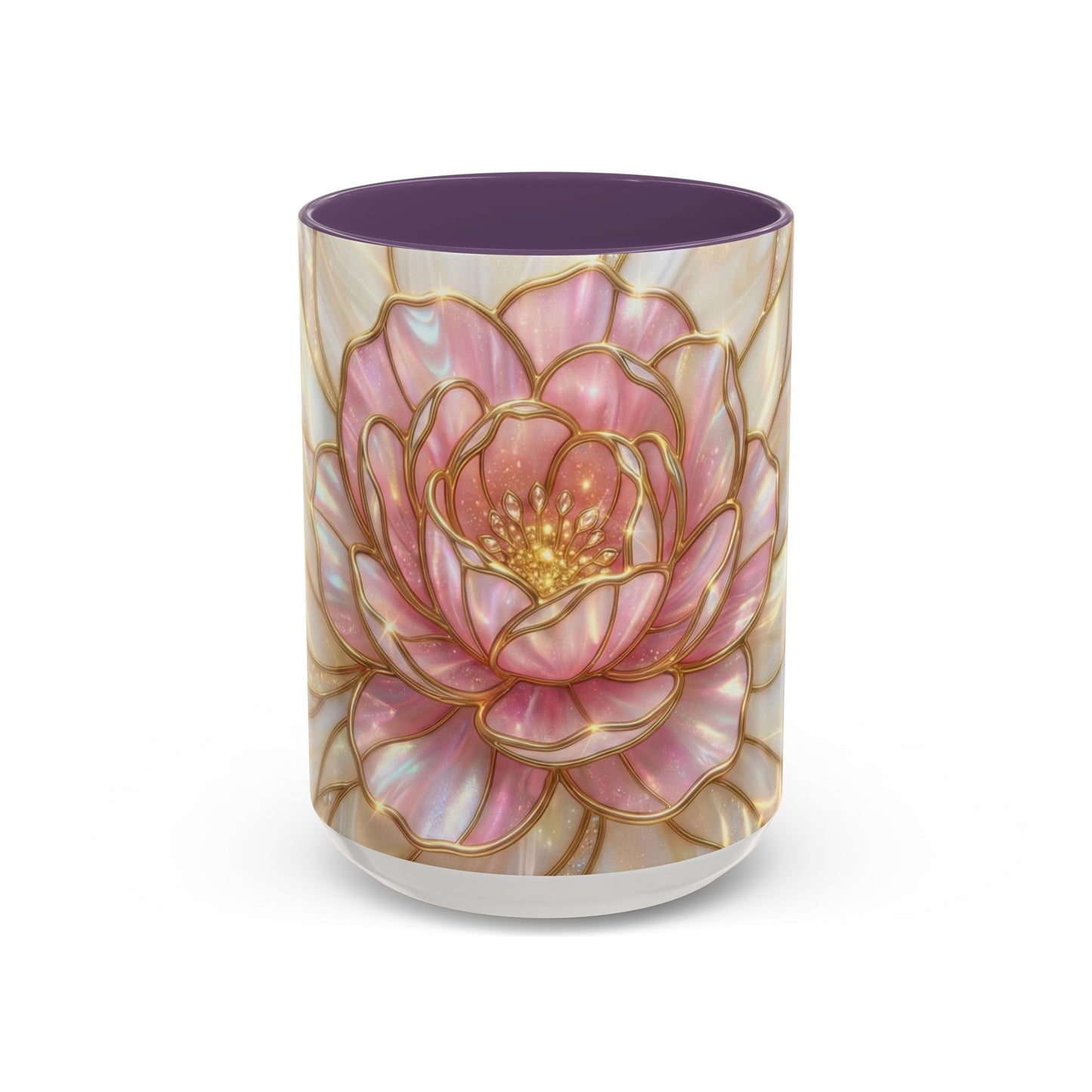 Pink Peony Stained Glass Mug, Gold Floral Coffee Cup, Elegant Flower Gift For Her, Fairycore Tea Cup, Mothers Day Present, Pearl Art Decor
